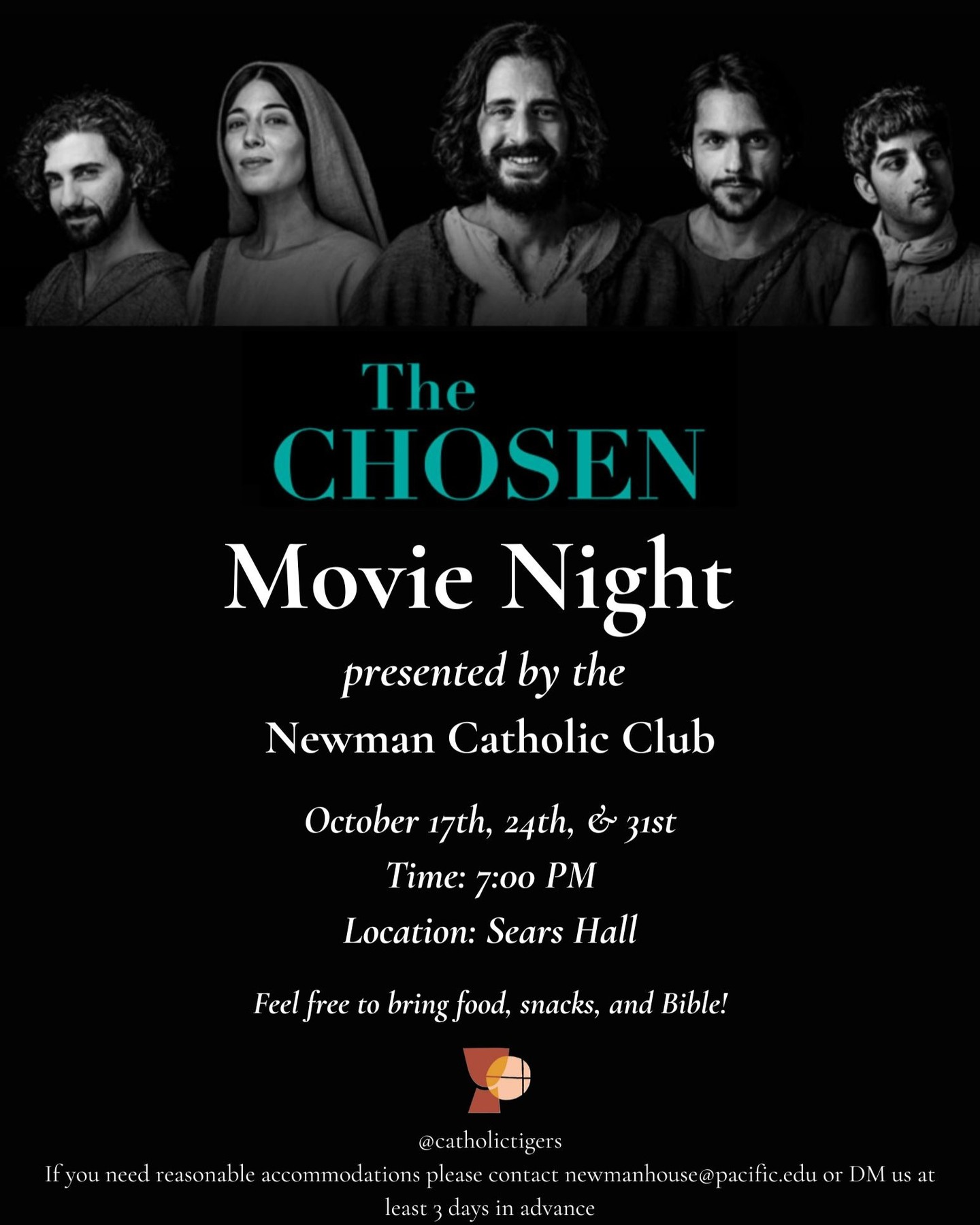 Join us in watching The Chosen in Sears Hall! Invite your friends and feel free to bring food, snacks, and your Bible ✝️
The Chosen is the first-ever multi-season TV show about the life of Jesus. The Chosen allows us to see Him through the eyes of those who knew Him.