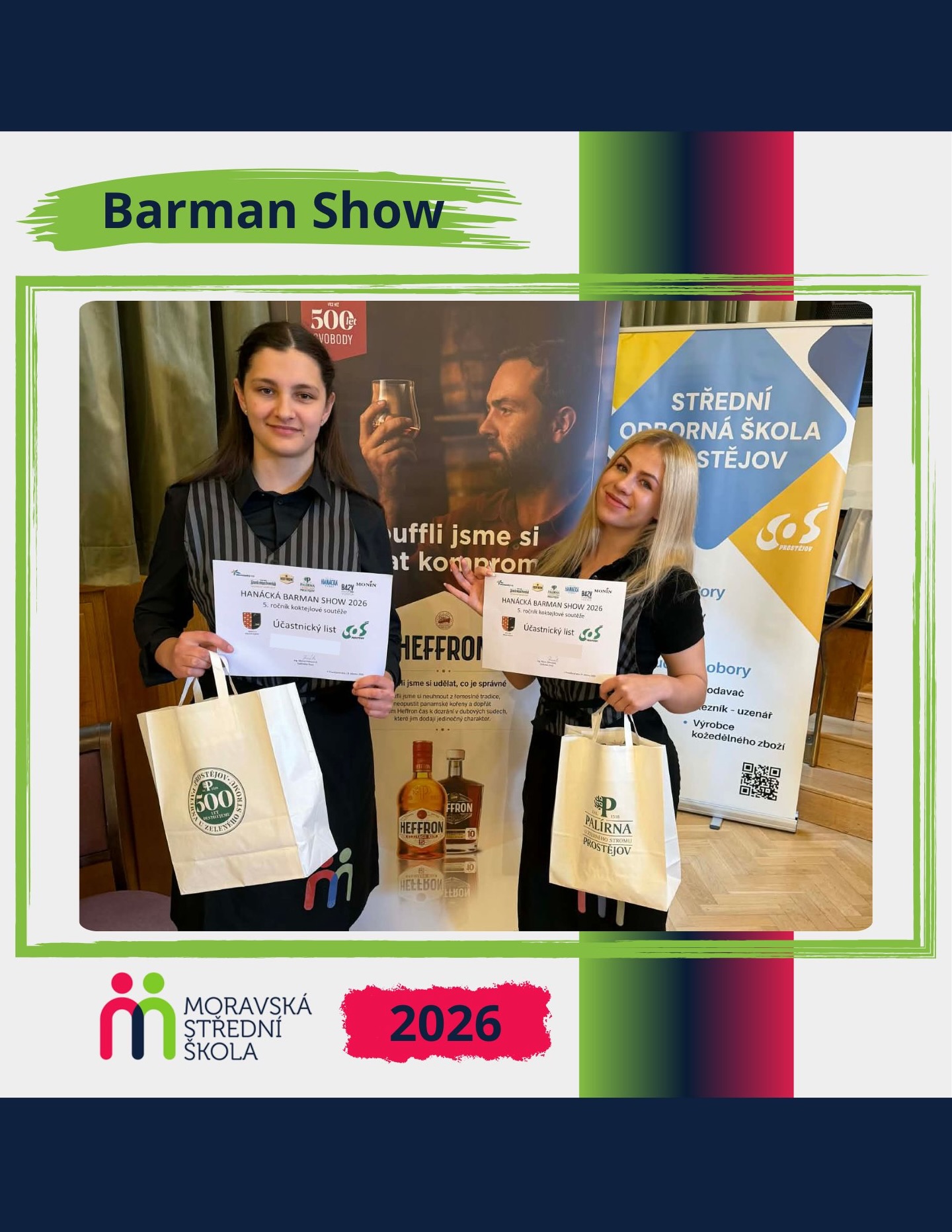 Skvělá účast a pěkné umístění v barmanské soutěži Hanácká Barman Show 2026 v Prostějově 🍹 Soutěž měla silnou konkurenci, ale naši zástupci ukázali, že se za barem rozhodně neztratí. Odváží si nejen umístění, ale hlavně zkušenosti, které se budou hodit do další praxe.
Velké díky patří paní Mgr. Lence Vepřekové za přípravu a vedení. A gratulace Marušce a Caty za skvělou reprezentaci 👏🙂
#barmanskásoutěž #hanackabarmanshow #gastronomie #skola #prostejov