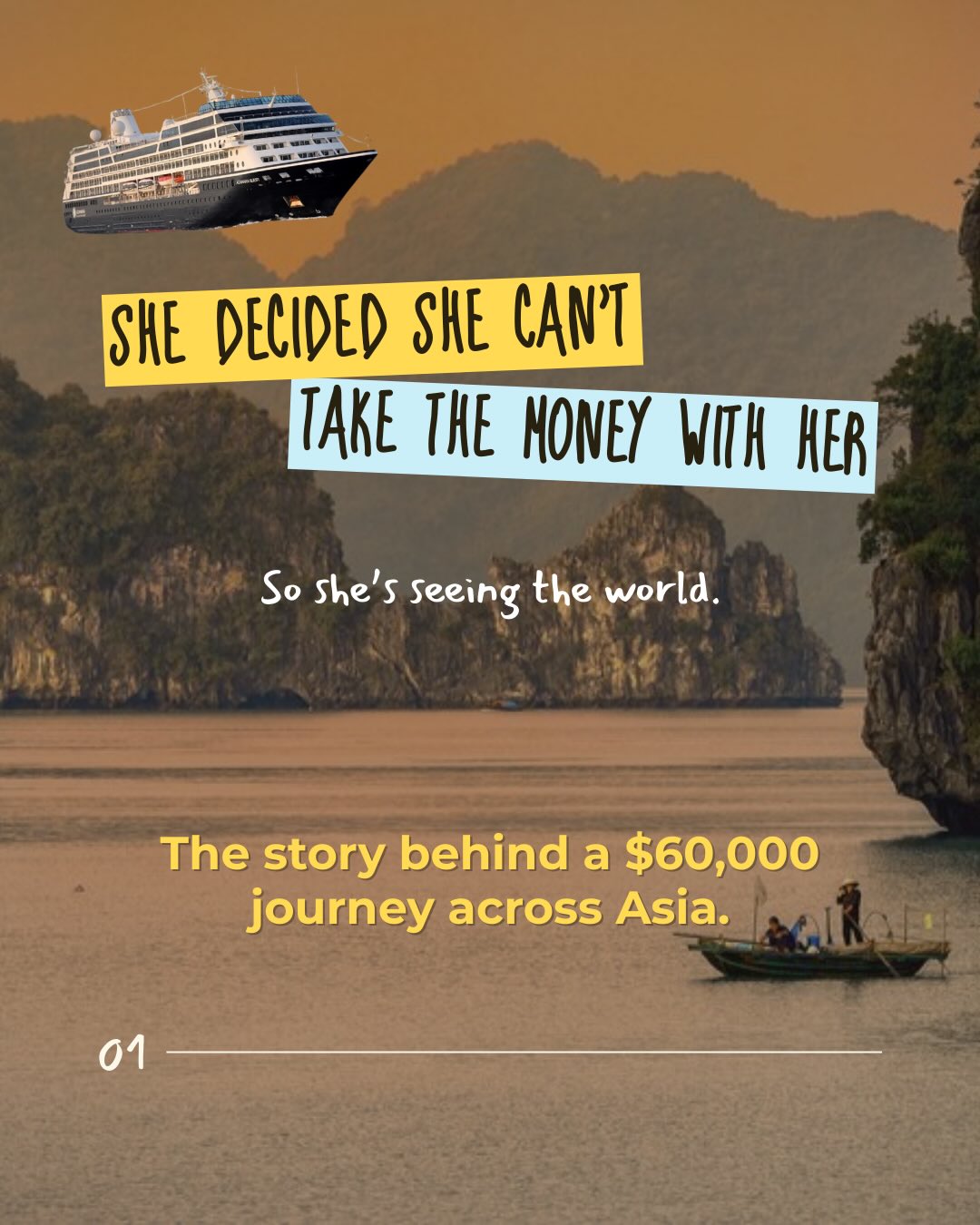 After decades of hard work, this client decided it was time to check off a long-held dream: sailing through Asia.
She chose to do it aboard Azamara Quest as part of the World Cruise series to truly experience each destination.
Thoughtfully planned by our luxury travel advisor, Chris De Rose.