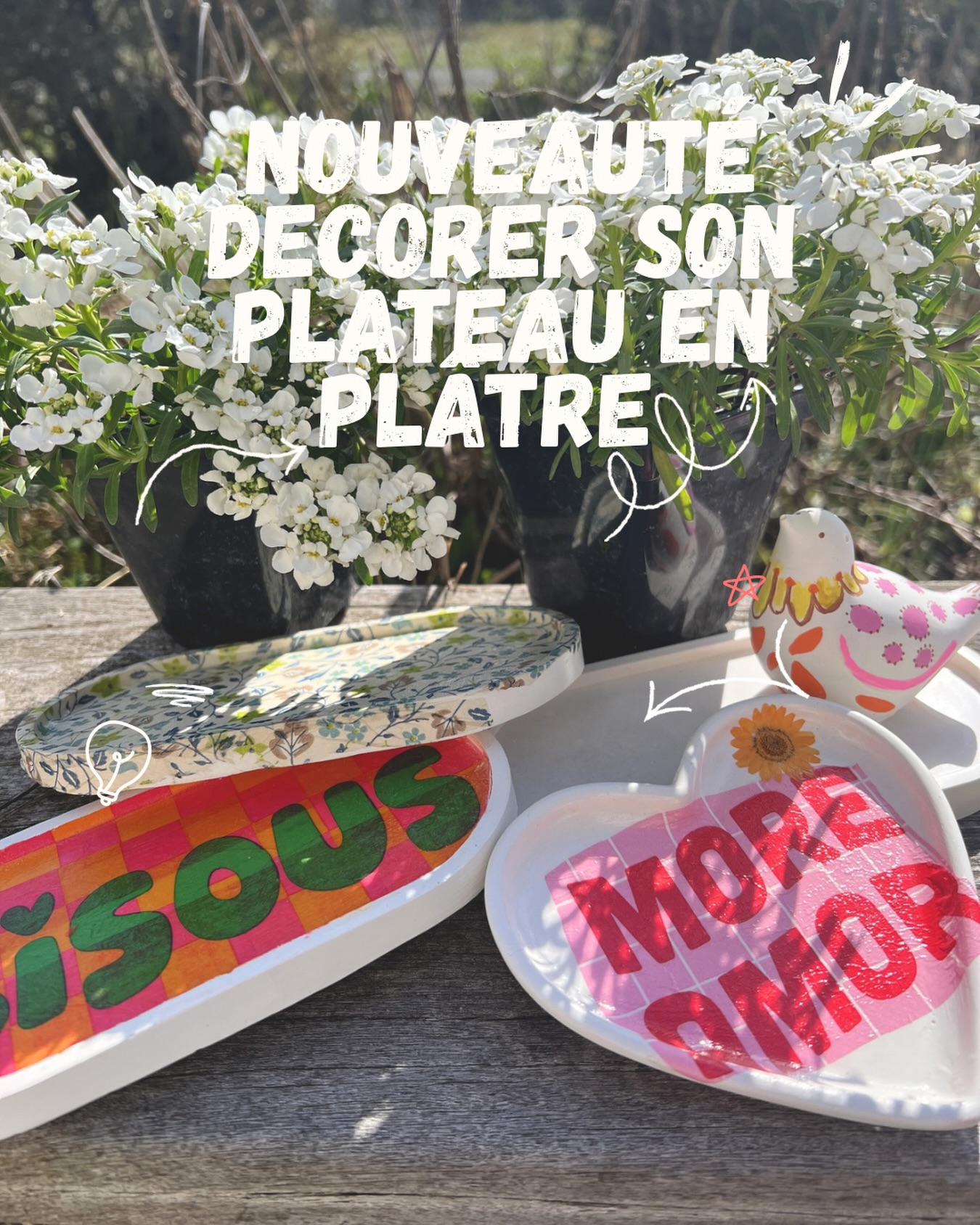 À l’atelier vous pouvez désormais venir décorer des plateaux,vide poche en forme de cœur , dessus de verre, oiseau en plâtre, grâce à diverses techniques que je vous apprendrai vous repartirez avec une pièce unique.Et vous aurez passé un moment parfait de lâcher prise et de créativité.
Réservez votre place via le site.
À bientôt.
#annecy #activiteanbecy#sortirenfamilleaannecy #ateliercreatifannecy
