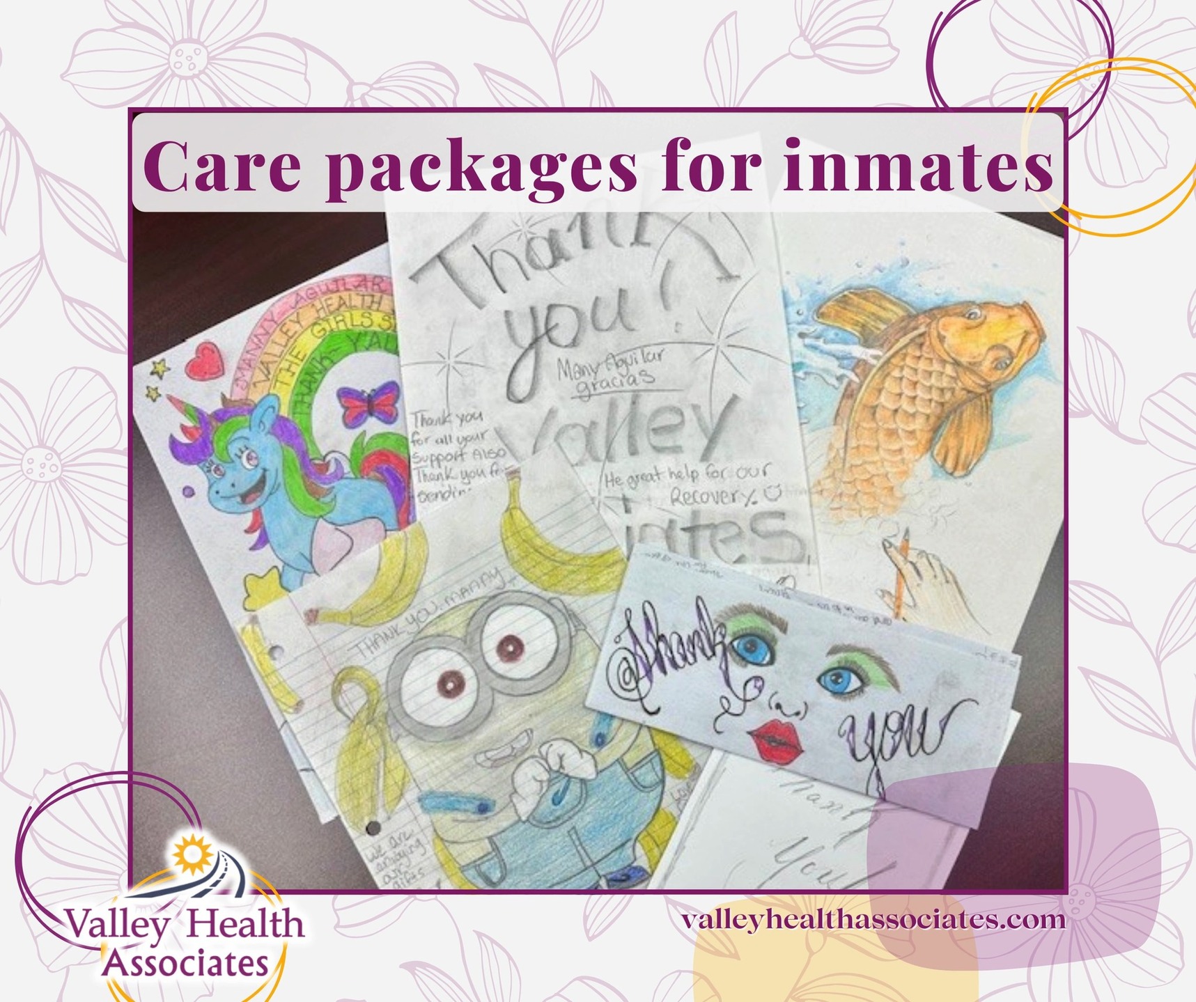 18 inmates in VHA’s counseling program received care packages last month. Manny delivered them to 10 females and 8 males as part of the program, thanks to a special grant. The packages were carefully selected by VHA staff. They included a novel, an inspirational book, a seek word/activity book, a bookmark, crayons, inspirational stickers, and candy. They were all so thankful and wrote or drew beautiful messages of thanks!
#ValleyHealthAssociates #VHA #Outreach #MontereyCounty #NonProfit