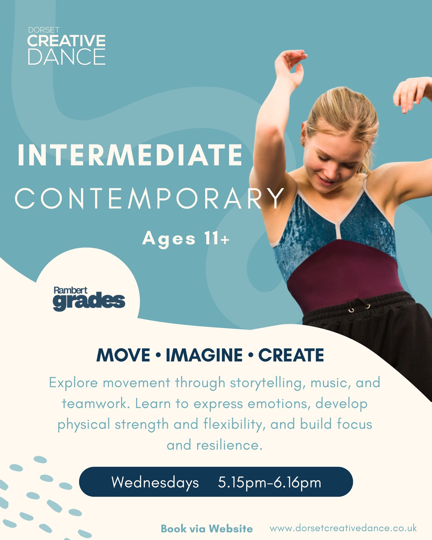 💜Intermediate Contemporary 11+yrs 💜
Contemporary dance gives children the freedom to move, imagine, and express themselves in exciting new ways, it encourages creativity, coordination, and confidence — all while having fun! 💫
In class, children explore movement through storytelling, music, and teamwork. They learn to express emotions, develop physical strength and flexibility, and build focus and resilience.
Every dancer is supported to find their own unique voice and style in a welcoming, non-competitive environment.🩷
Contemporary dance helps kids grow — not just as dancers, but as confident, creative young people who love to move
TRIALS NOW AVAILABLE 😀
📆Wednesdays
⏰5.15pm - 6.15pm
📍Unit 7 Riverside Park Industrial Estate, Wimborne, BH21 1QU
Book via our website
www.dorsetcreativedance.co.uk
Emails us: info@dorsetcreativedance.co.uk
Call/whatsapp us: 07759 949478