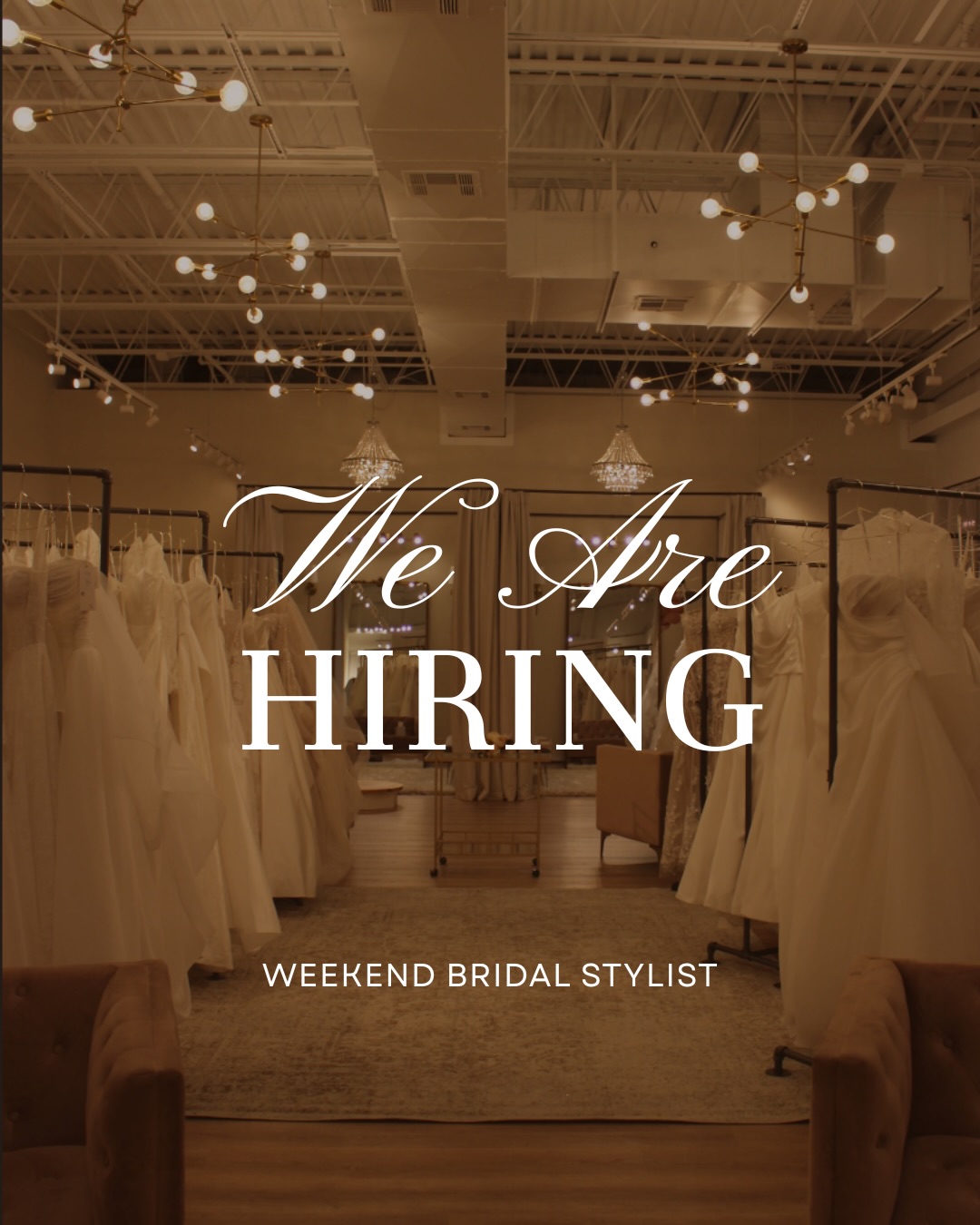 Fashion, love, weddings— is there a job more dreamy than this? Does working in a space surrounded by dresses, supported by amazing women, and the opportunity to make fantastic money sound ideal to you? Hourly, commission, bonuses, and tips combined mean our weekend staff average over $100/ hour 🫶🏼
If that’s not enough to convince you, than you’ll certainly love the idea of celebrating & uplifting every bride who walks through our door. We’re looking for bridal stylists who are confident, self-motivated, patient, & kind. Does this sound like you?
If you’re excited to work with us, please email us at info@amandaritchey.com 🤍
bridal boutique hiring, bridal stylist job, bridal consultant position, fashion retail hiring, bridal fashion career, wedding dress stylist, luxury bridal boutique, join our bridal team, bridal shop job opportunity, fashion industry job, Annapolis bridal boutique, Baltimore fashion jobs, Maryland hiring, bridal sales associate, wedding industry careers, creative retail job