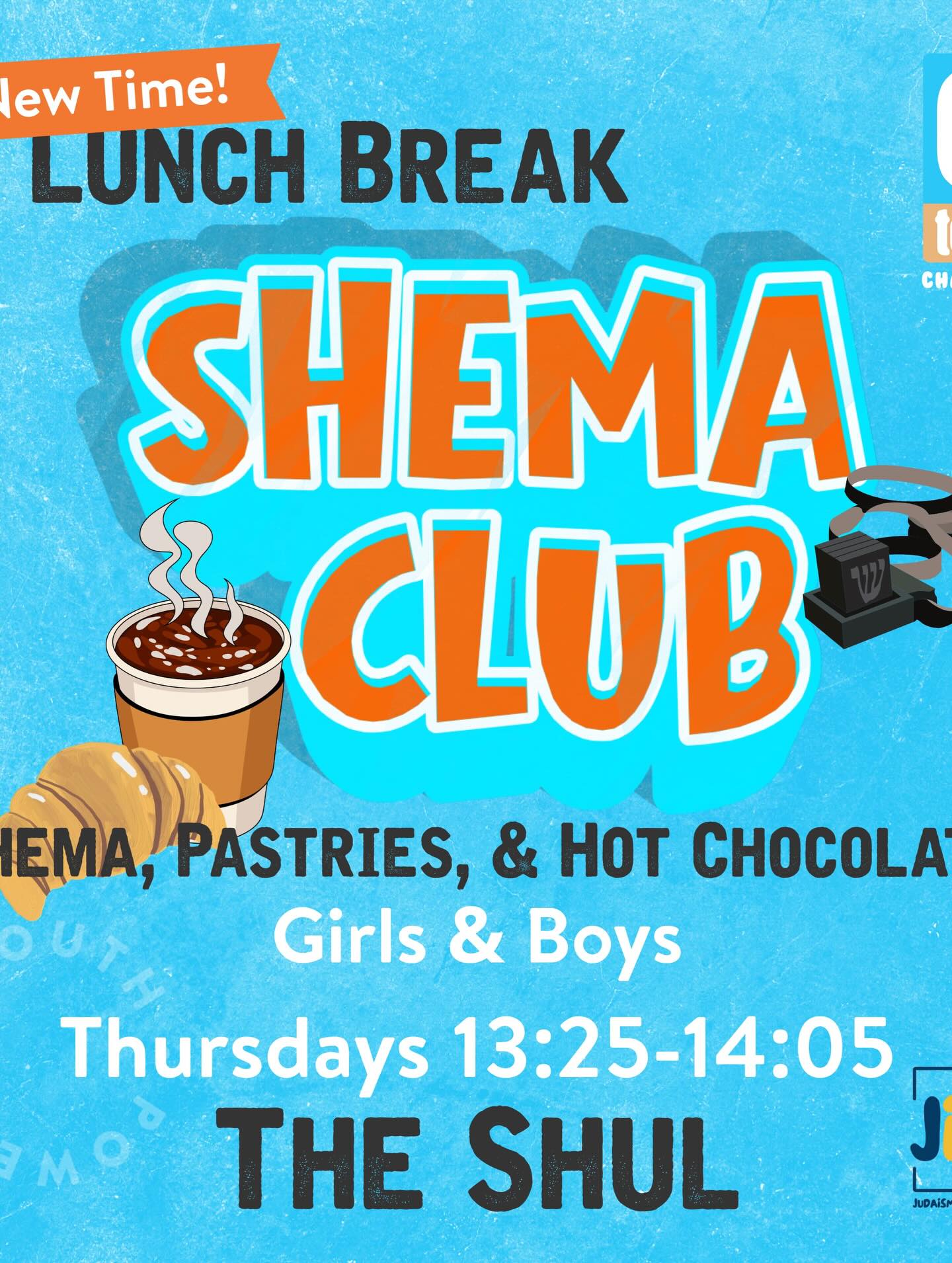 Our Shema Club, run in partnership with Bushey Chabad and CTeen, continues to be a weekly highlight for students.
Due to its growing popularity, moving forward the club will now take place during lunchtime rather than morning break. Students are invited to stop by the shul to put on tefillin or say the Shema, while enjoying pastries and hot chocolate in a warm and welcoming atmosphere.