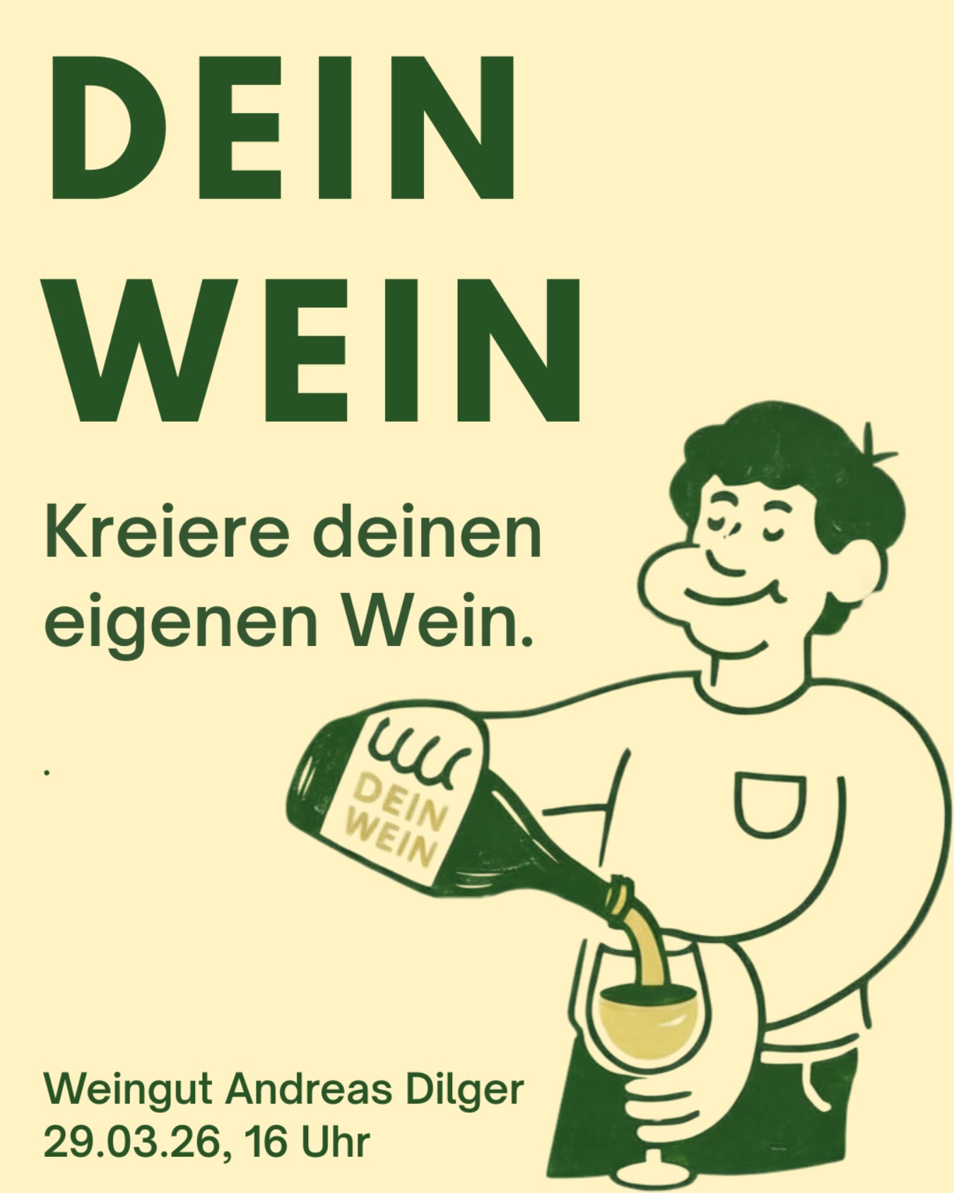 🍷 Werde selbst zur Winzer:in
Du magst Wein und hast Lust, noch ein bisschen tiefer einzusteigen? In diesem Workshop gehst du einen Schritt weiter – vom Probieren hin zu deinem eigenen Cuvée.
Zu Beginn verkosten wir verschiedene Weine 🍇
Dabei lernst du die Rebsorten, Aromen und die Grundlagen des Cuvetierens kennen.
Danach wirst du selbst aktiv:
Du kombinierst die Weine nach deinem Geschmack und kreierst deine persönliche Mischung 🥂
Zum Abschluss füllst du deinen Wein selbst ab, verkorkst die Flasche und gestaltest dein eigenes Etikett 🎨🍾
So nimmst du nicht nur neues Wissen mit, sondern auch deine eigene, individuell gestaltete Flasche Wein mit nach Hause.
35€ p. P
📩 Anfragen gerne per DM
#weinworkshop #freiburg #wein #weingut #weinprobe