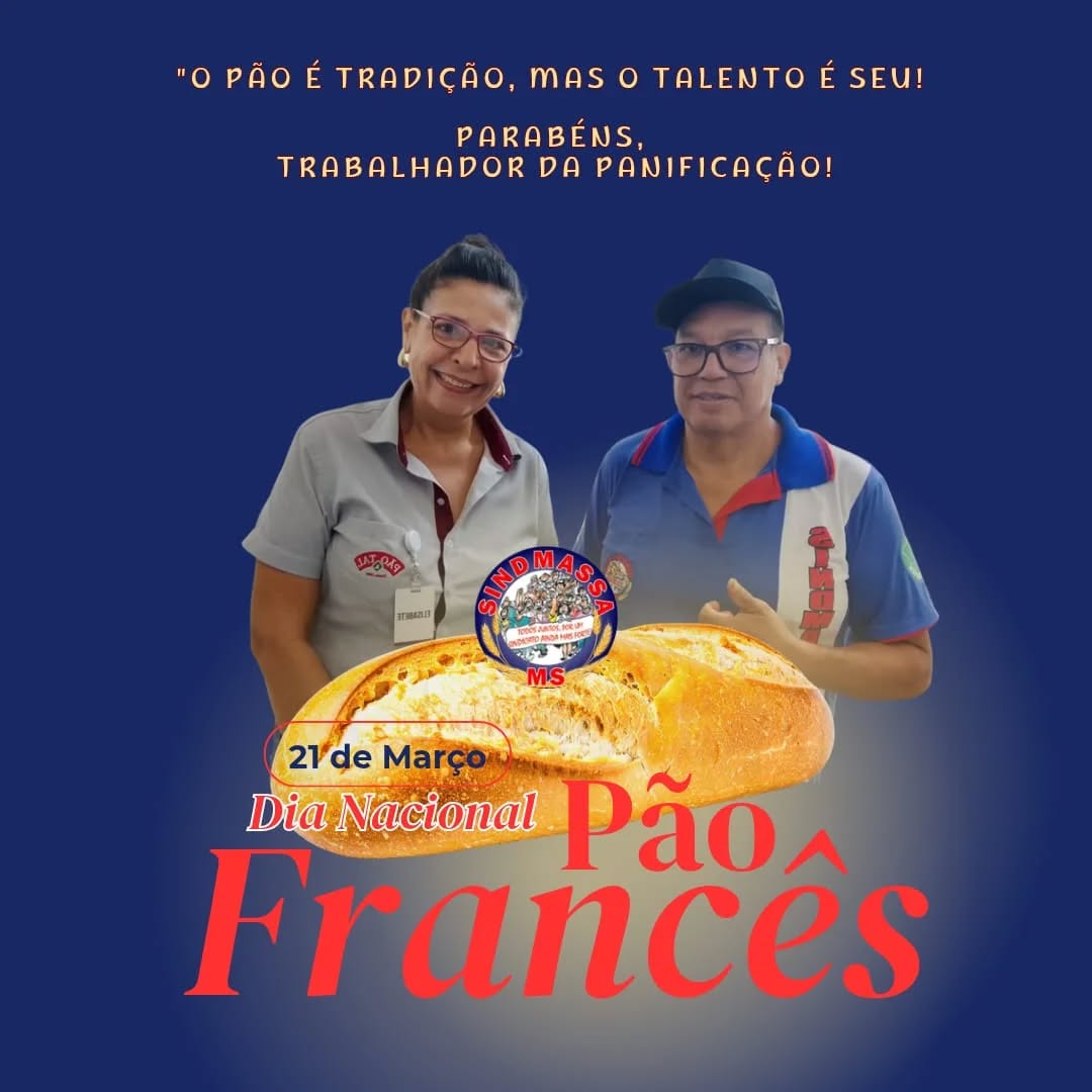  O ingrediente principal é o seu trabalho! 🥖✨
Hoje é o Dia Nacional do Pão Francês, e a nossa homenagem vai para quem acorda antes do sol para garantir que o café da manhã de todo o MS seja especial.
Ser padeiro ou confeiteiro é mais do que uma profissão; é uma arte de dedicação e precisão.
No @sindmassams , temos orgulho de representar os trabalhadores que são o verdadeiro fermento do nosso setor.
A você, associado, o nosso muito obrigado e o nosso reconhecimento.
Juntos, somos mais fortes e garantimos que a tradição e a qualidade nunca faltem à mesa!
📍 Trabalhador valorizado, pão sempre fresquinho.
#DiaDoPãoFrancês #SindeMassaMS #TrabalhadorDaPanificação #PadeirosMS #Confeitaria OrgulhoDaCategoria MatoGrossoDo Sul ValorizaçãoProfissional