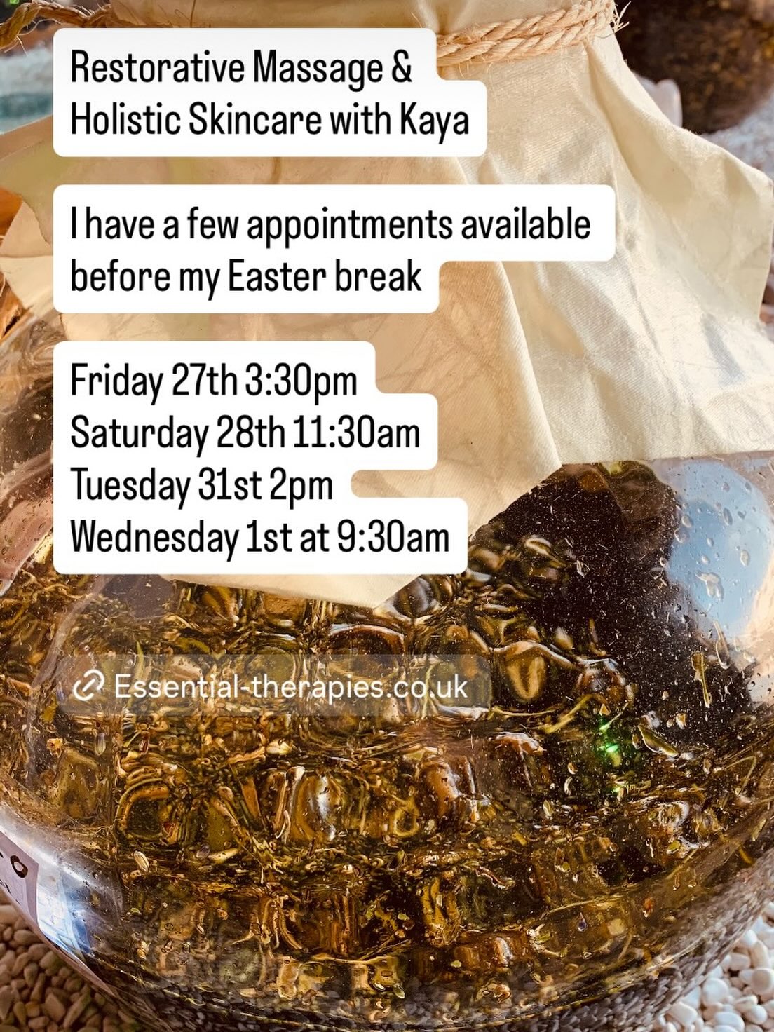 Email kaya@essential-therapies.co.uk to book your appointment 🐣🐇✨🌿