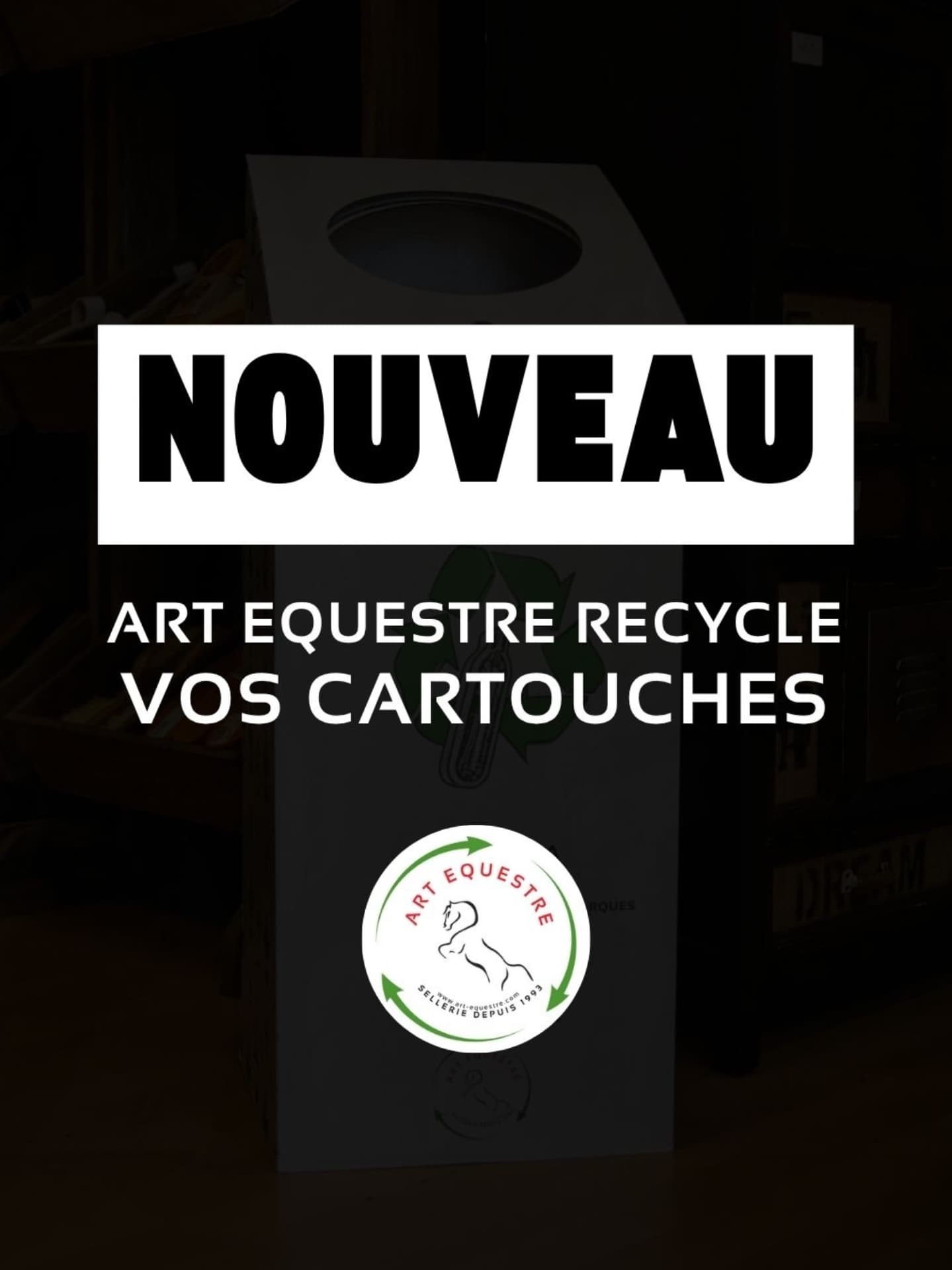 💥 NOUVEAUTÉ CHEZ ART EQUESTRE 💥
On pense à votre sécurité… et à la planète 🌍
Nous lançons notre programme de recyclage des cartouches d’airbag !
Ramenez votre cartouche d’airbag usagée en magasin et profitez d’une remise sur l’achat de la prochaine 🎁
✅ Un geste simple pour la planète
✅ Un coup de pouce pour votre porte-monnaie
✅ Une équitation plus responsable
Art Equestre s'engage pour un avenir plus vert, parce que chaque geste compte 💚
A retrouver dans votre magasin Art Equestre Plan et sur notre stand au championnat de France à Lamotte 🔥