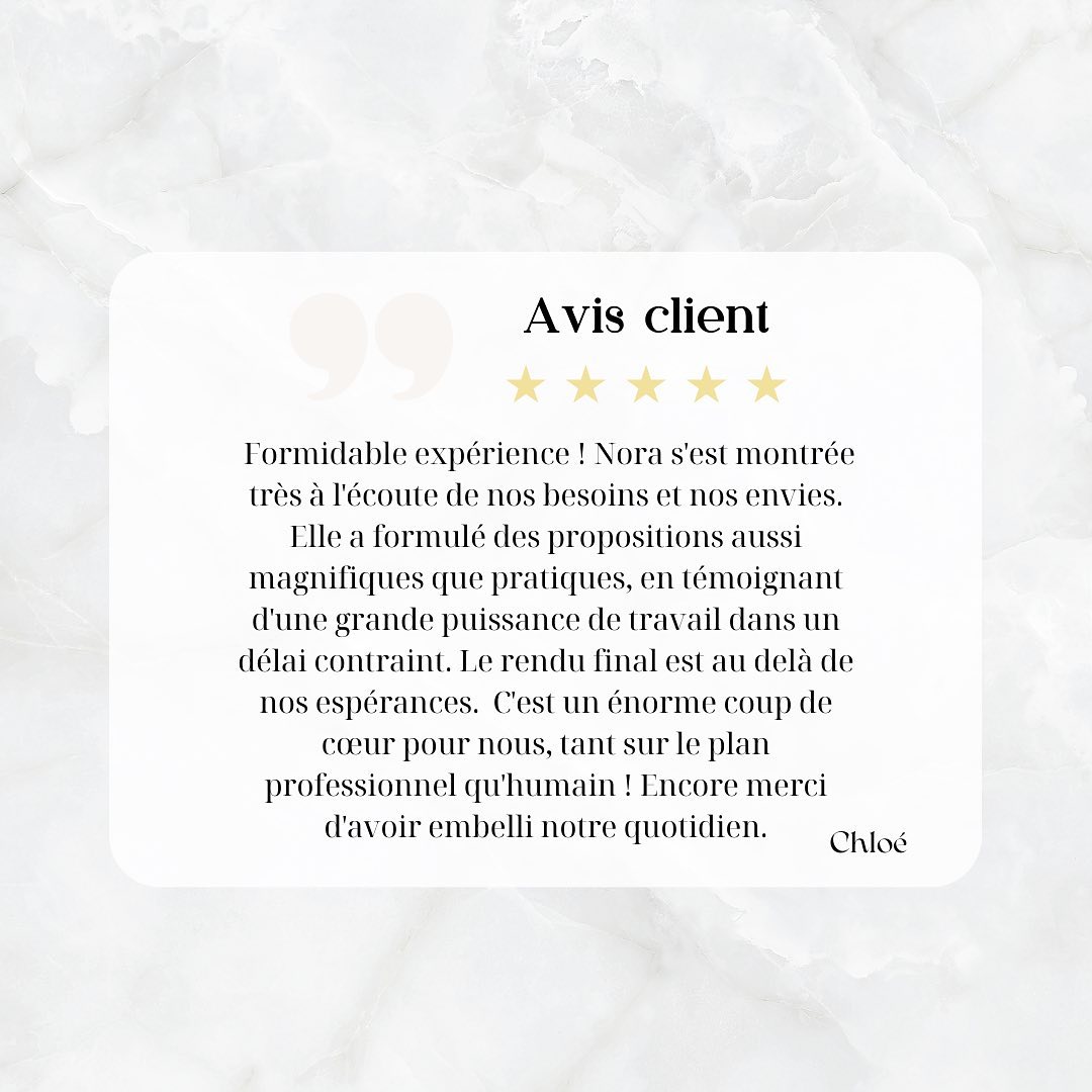 AVIS
• Jolie mot de ma première cliente, et revus sur quelques étapes du projet.