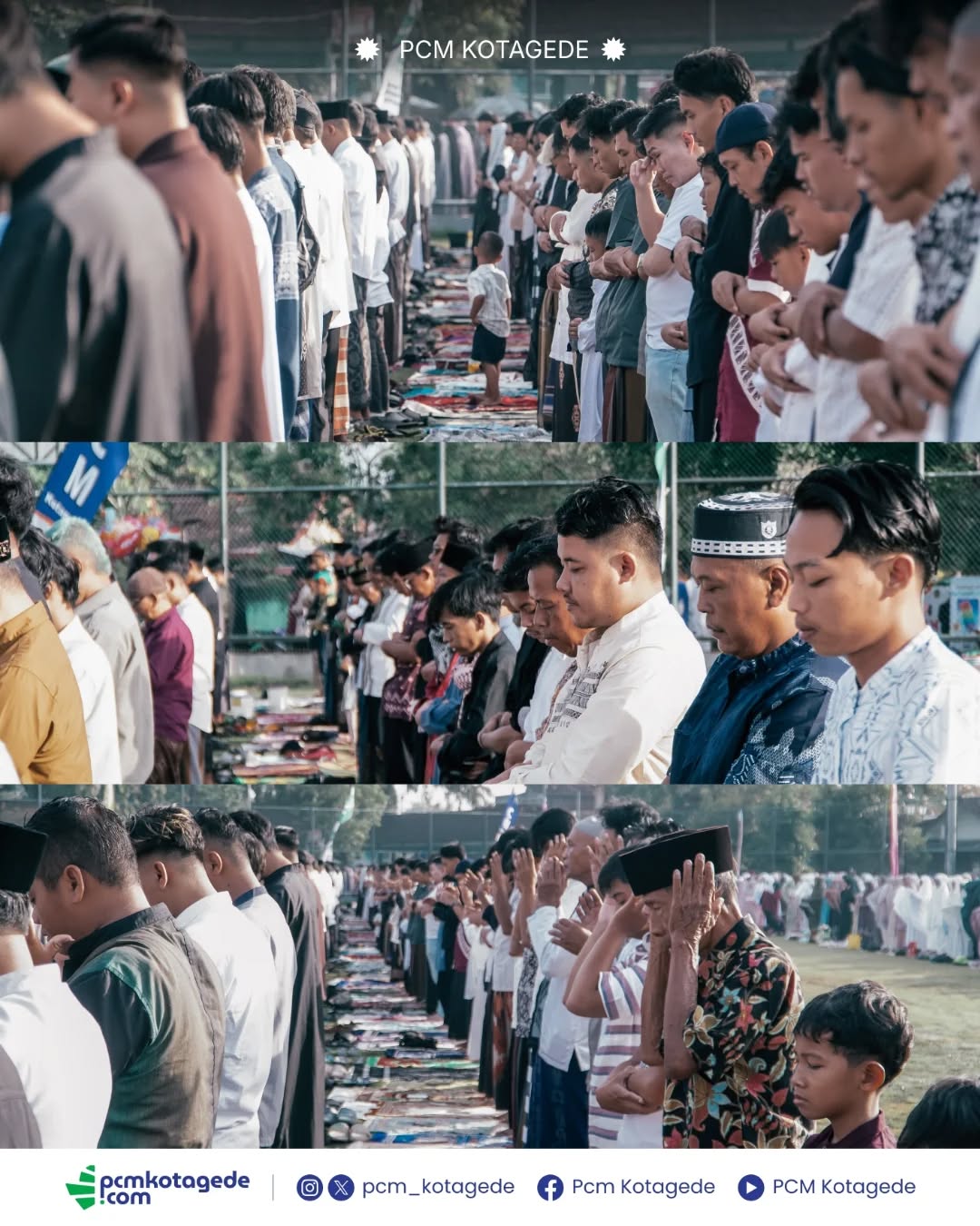 Pimpinan Cabang Muhammadiyah (PCM) Kotagede telah melaksanakan Salat Idulfitri 1 Syawal 1446 Hijriah yang jatuh pada jumat, 20 maret 2026. Pelaksanaan salat Idulfitri dimulai pada pukul 06.30 WIB di lapangan karang kotagede.
Bertindak sebagai imam dan khatib yakni K.H. Muhammad Nashirul Ahsan, Lc., selaku pimpinan sekaligus pendiri Pondok Pesantren MBS Prambanan Yogyakarta.
Terimakasih atas bantuan dan kerjasamanya kepada seluruh PRM di kotagede, 'Aisyiyah, KOKAM, Tapak Suci, Nasyiatul Aisyiyah, HW, AMM Kotagede, SMP Muhammadiyah 7 dan seluruh masyarakat kotagede.
#muhammadiyah #pcmkotagede #kotagede #siaplebihawal