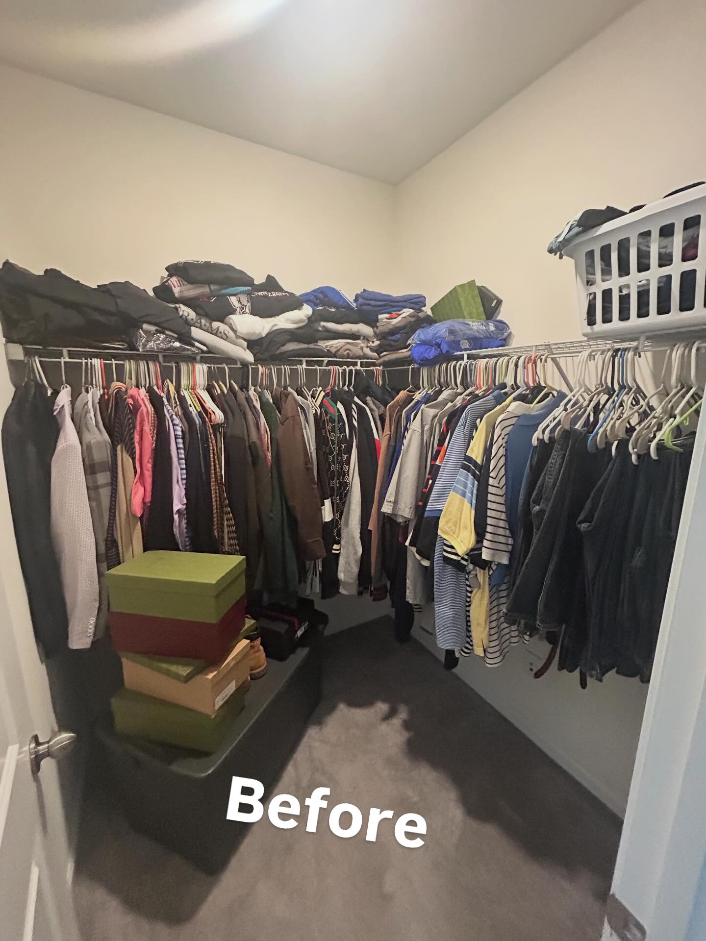 We always have a good time lol! This client wanted to make her husband’s space fit him better with a low cost and maximizing the space. We took the old wires out and added rails to the wall to add another row. This is making it easy and simple for him to find his clothing and not buy more because he can’t find it. We love meeting our clients where they are for their needs. Contact us with your new project! @ndouglasphd #organization #feelgoodvibes #havefun #doit