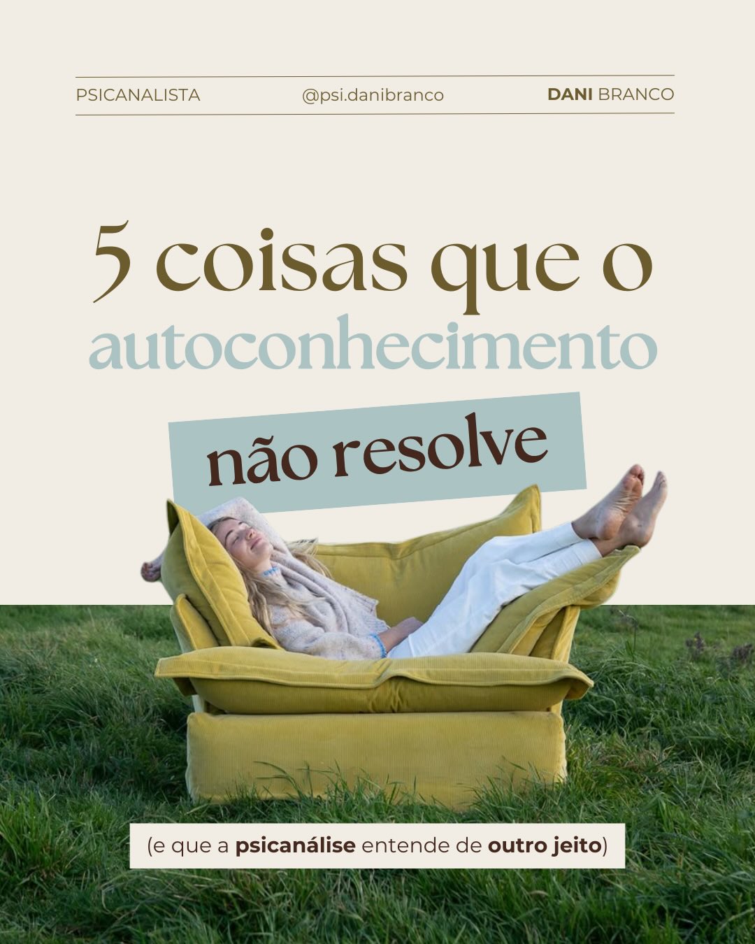 Autoconhecimento é importante, mas tem coisas que ele sozinho não alcança.
A psicanálise pensa o comportamento humano de um lugar diferente. Não é sobre ter as respostas certas e sim sobre conseguir escutar o que está embaixo delas pra elaborar. É outra coisa: elaborar.
Salva esse carrossel e me conta nos comentários: qual dos cinco vc se identificou?