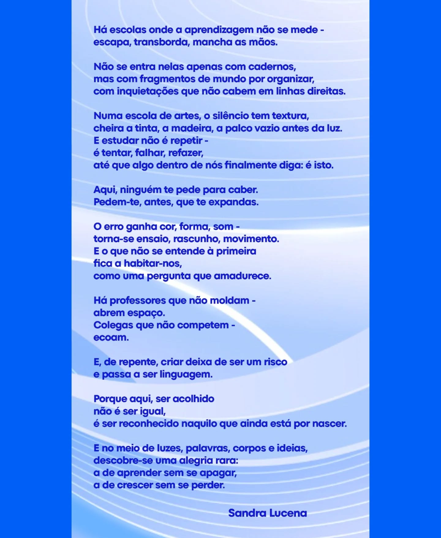 A propósito do Dia da Poesia, amanhã, 21 de Março. Partilhamos o contributo da nossa professora de Inglês/Português, que reflete o espírito da nossa escola. 🎭💌🌸 #escolaprofissionalnicolaubreyner #representação #nbacademia #escolaprofissionalnicolaubreyner #escoladeatores