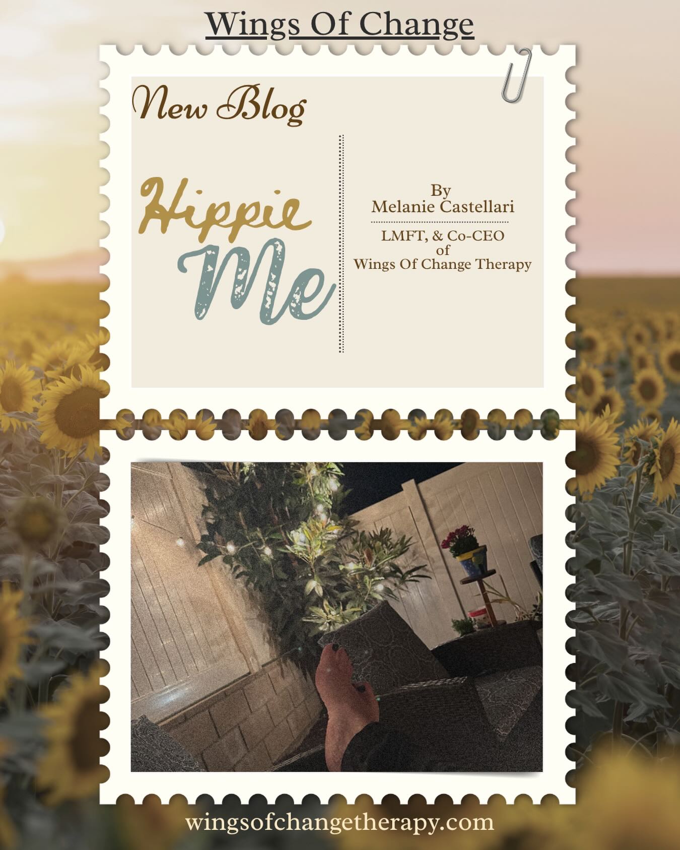 šNEW BLOGš
Melanieās latest blog reflects on the power of slowing down and reconnecting with simple, grounding moments. She reminds us that healing often happens in the quiet, everyday spaces where we come back to ourselves.
Iāve always had a bit of a hippie heart.
Youāll often find me barefoot in the grass, letting the earth settle my thoughts, breathing deeply, and remembering that life doesnāt have to be perfectly organized to be meaningful.
Some of my favorite moments are the quiet ones ā messy hair, feet in the dirt, and looking up at the moon with that familiar feeling of awe and excitement that reminds me how big and beautiful this world really is.
Grounding isnāt just something I talk about in sessions. Itās something I practice in my own life. Whether itās stepping outside for a moment of stillness, feeling the sun on my skin, or standing under the moon at night, those small rituals help me stay present, grateful, and connected.
Because at the end of the day, healing and growth donāt only happen in therapy rooms. They also happen in the quiet moments where we reconnect with ourselves and the world around us.
Maybe even barefoot.
Check out this weeks very short blog here:Ā https://www.wingsofchangetherapy.com/blog
Or visit our page to find more
Love on,Ā
Mel
#hippie #boho #flowerchild #fypage #wingsofchange