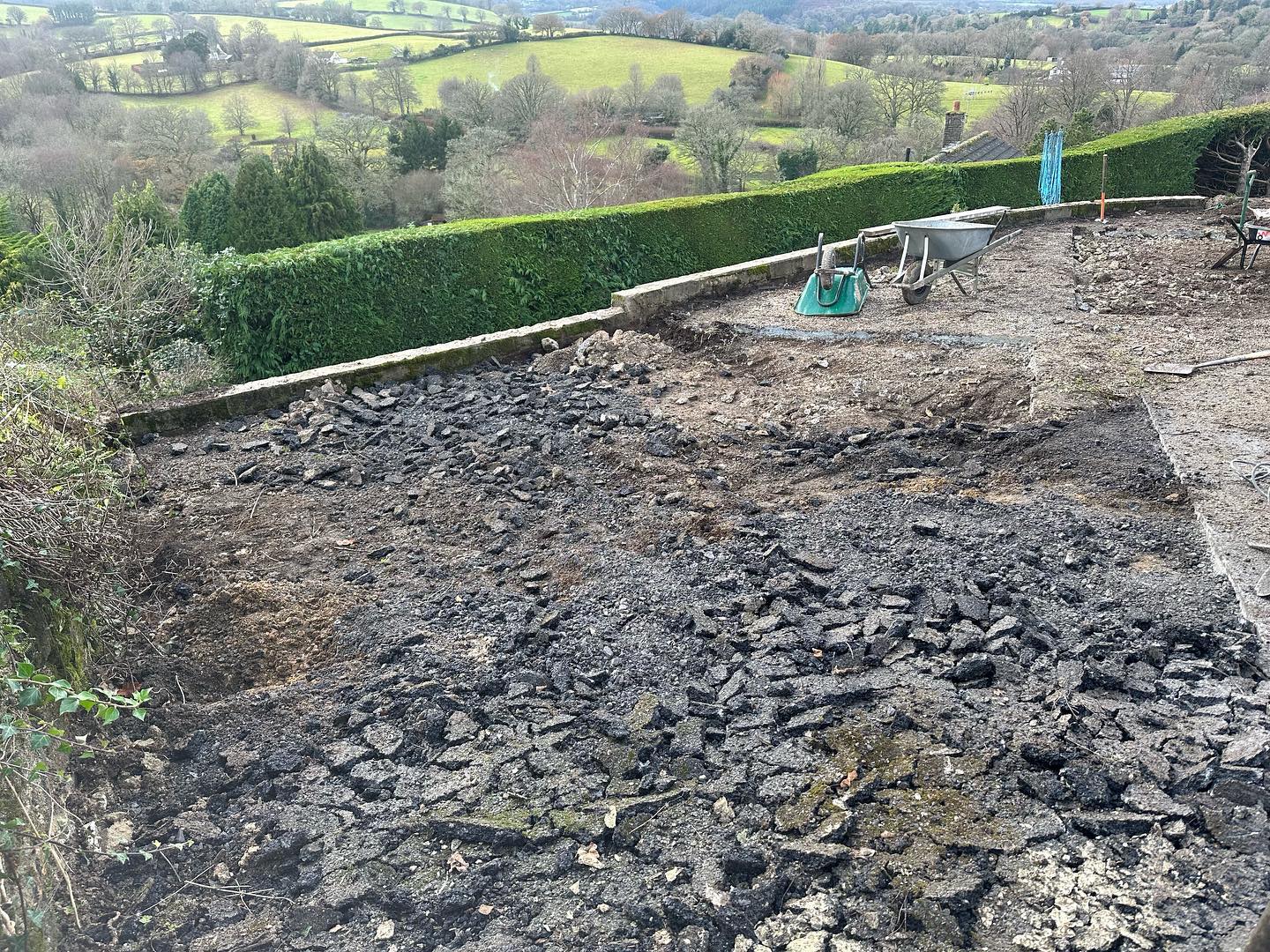 Week 2 of the new project - nearly all of the demolition completed, the 3 terrace areas are all dug out ready for sub base and slabbing beginning of next year, before we move onto the new steps, raised beds and the driveway! Thank you @throwandtow for keeping us topped up with their zero to landfill skips #chagford #dartmoor #exeter #landscaping #sketchup