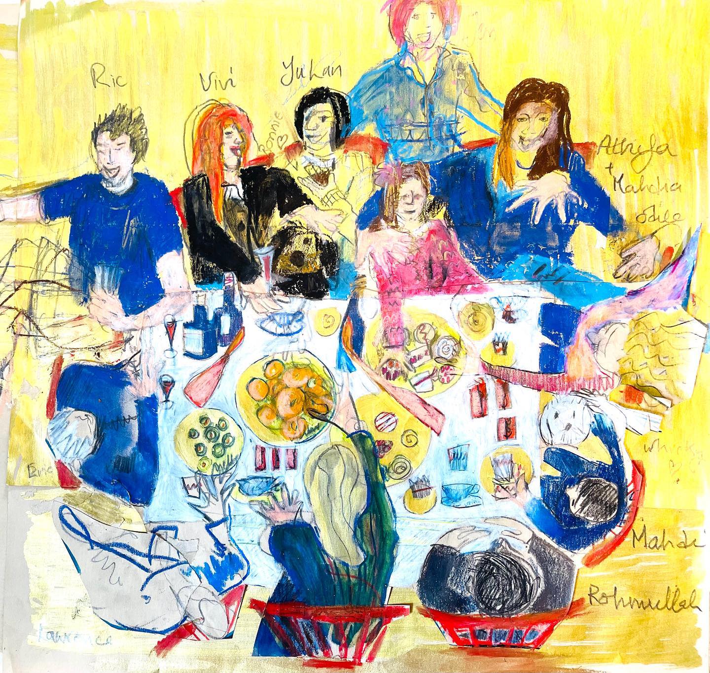 Forget the news, throw a party!
The best parties are random, mostly unplanned when people don’t really know each other. It just happens and seems like a good plan to celebrate something good.
Specially when across different ages, nationalities that can’t speak to each other and food that doesn’t even go together.
Some how it all works and is magical!
Throw in some friendly animals and a table slightly too small and you can’t go wrong.
Friends for life @vivis.pets @aati_mmra
#reportagedrawing
#drawingpeople
#drawingprojectsuk
#drawingfromlife
#drawingisfree
#observationaldrawing
#peoplesketching
#peopledrawing
#figurative
#illustratorsofinstagram
#urbansketcherslondon
#urbansketchers
#reportageillustration
#figurativeart
#figurativedrawing
#drawingfromlife
#cafes
#illustration