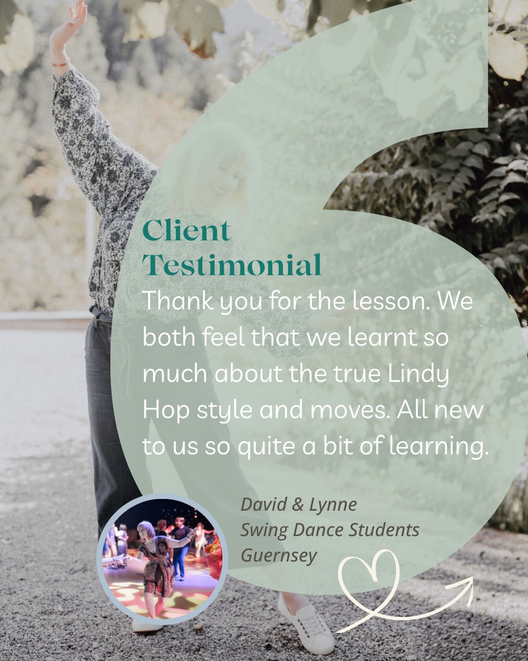 Such a joy to be back in the studio at Pineapple teaching a private Lindy Hop dance class to two wonderful students who flew all the way from Guernsey to study with me. David and Lynne are so committed to their dancing, it’s wonderful to see them travelling so far and learning new styles. I’m so impressed with the level of their skills and how much they take on board.
Extremely grateful for and humbled by their kind words.
.
.
.
#clientlove #privateclass #danceteacher #lindyhop #swingdance