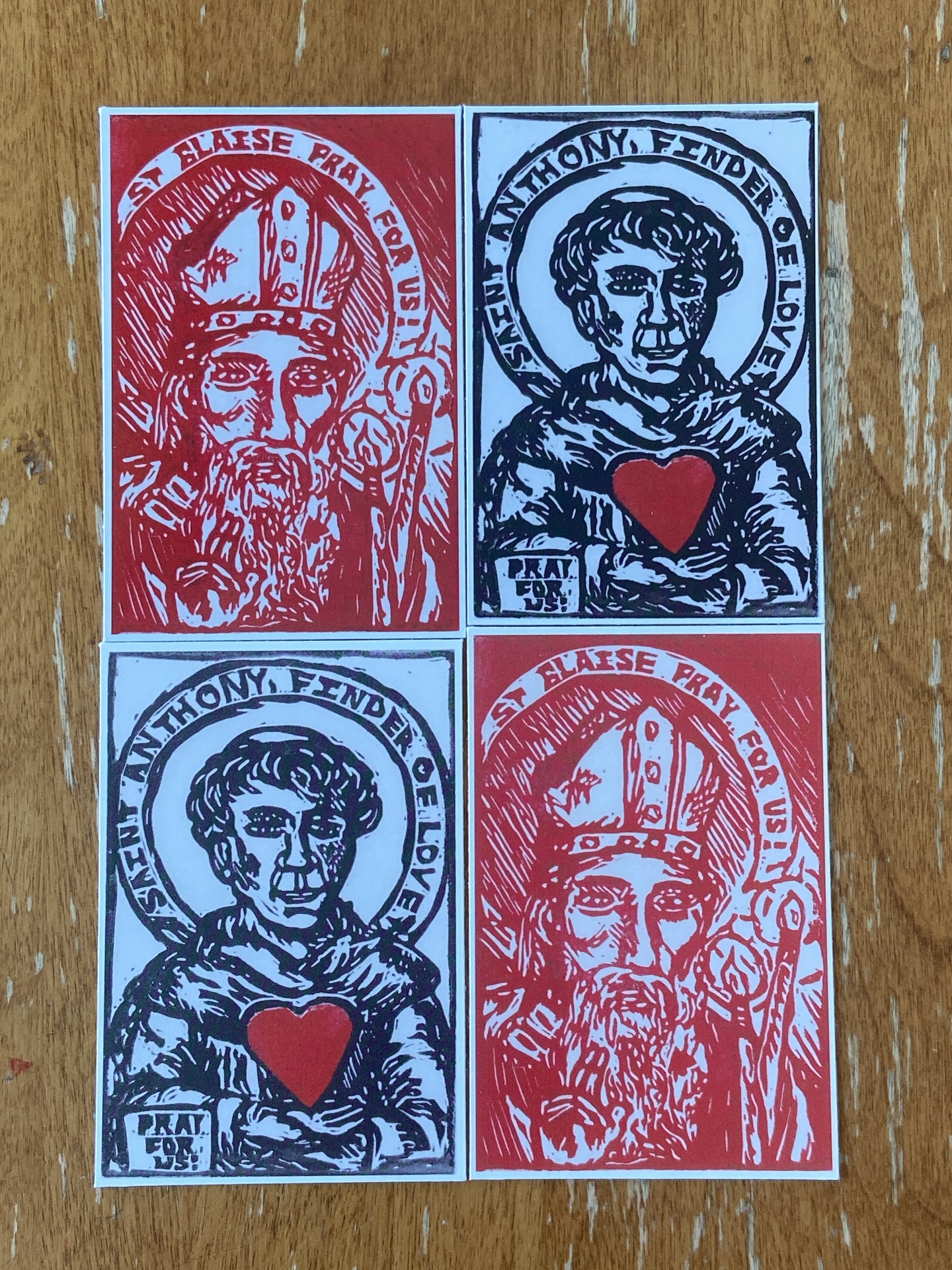 Some test prints of prayer cards :)
Test printed in matte and gloss finishes. Will be adding these (and other prayer cards) to the Etsy shop and website soon :)
#catholic #prayercards #saint #art #linocut