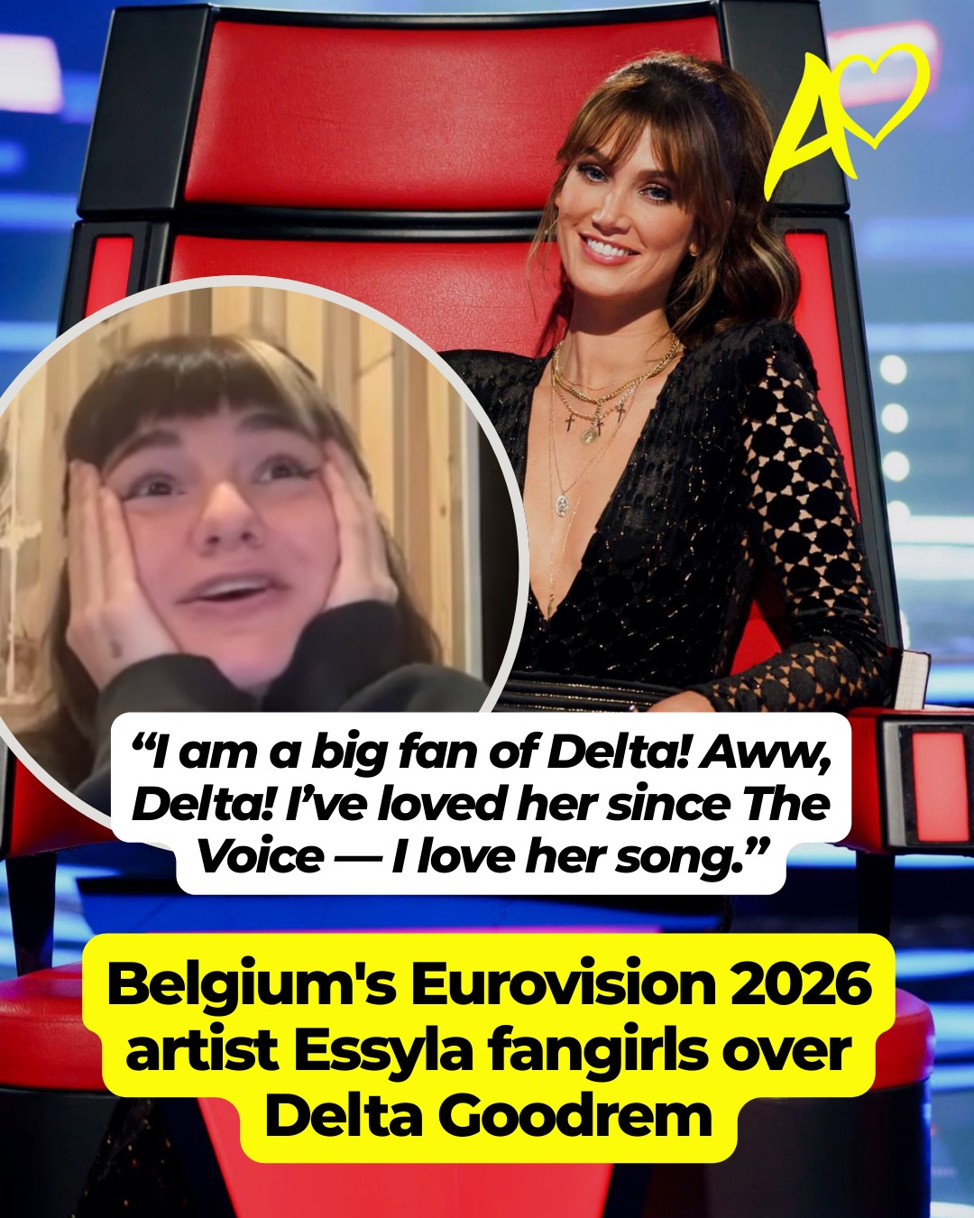 Essyla was recently interviewed by Chris and Willem from Welsh Eurovision fan site @esccymru, where she couldn’t hide her excitement about Australia’s entrant @deltagoodrem.
Willem asked Essyla about her favourite songs from this year’s Eurovision lineup, and she quickly named Delta as one of her top picks.
“I am a big fan of Delta! Aww, Delta! I’ve loved her since The Voice — I love her song.”
Chris then pointed out that she may get the chance to meet Delta in person, to which Essyla replied:
“I hope I don’t collapse when I see her!”
Essyla also revealed that Delta recently followed her on Instagram.
“I was like, ‘Oh my God, the queen is following me!’”
It’s no surprise Essyla is familiar with Delta’s time on The Voice, as she was a contestant on the Belgian version of the show herself.
In 2020 she competed on The Voice Belgique (Season 9), where she performed under her real name, Alice. Coached by Typh Barrow, she made it all the way to the grand final, finishing as runner-up to Jérémie Makiese, (Eurovision 2022).
Meanwhile, Delta served as a coach on The Voice Australia from 2012 to 2013 and again from 2015 to 2020.
The two artists also share similar musical inspirations, including Celine Dion and Olivia Newton-John — both of whom competed at Eurovision, with Celine winning the Contest in 1988.
Essyla will represent Belgium in Vienna with her dark pop track Dancing on the Ice. She is set to perform in the second half of semi-final 1 on 12 May 2026.
#eurovision #esc #eurovision2026 #esc2026 #belgium