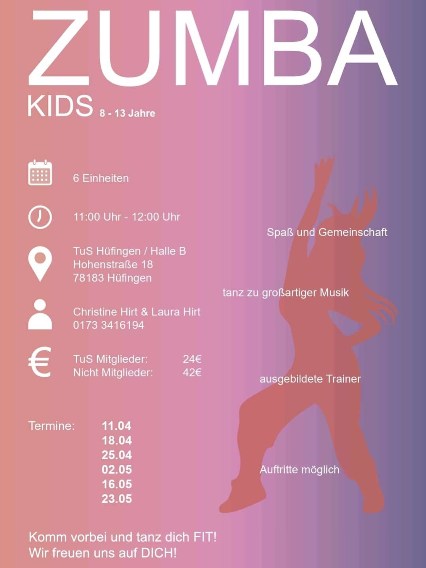Mitte April geht’s los mit Zumba Kids ☺️ Komm sehr gerne vorbei 🫶🏼