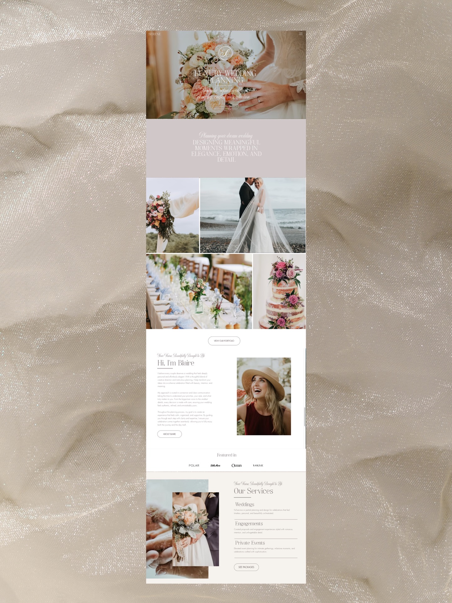 Wedding planner website design
A website concept designed to feel refined, romantic, and elevated while also being rooted in strategy.
Beyond the visuals, the goal is always to create a clear customer journey: guiding visitors through the brand, building trust, and making it easy to take the next step.
Because strong website design should not only look beautiful, but support the business behind it.
#weddingplaner #websitedesign