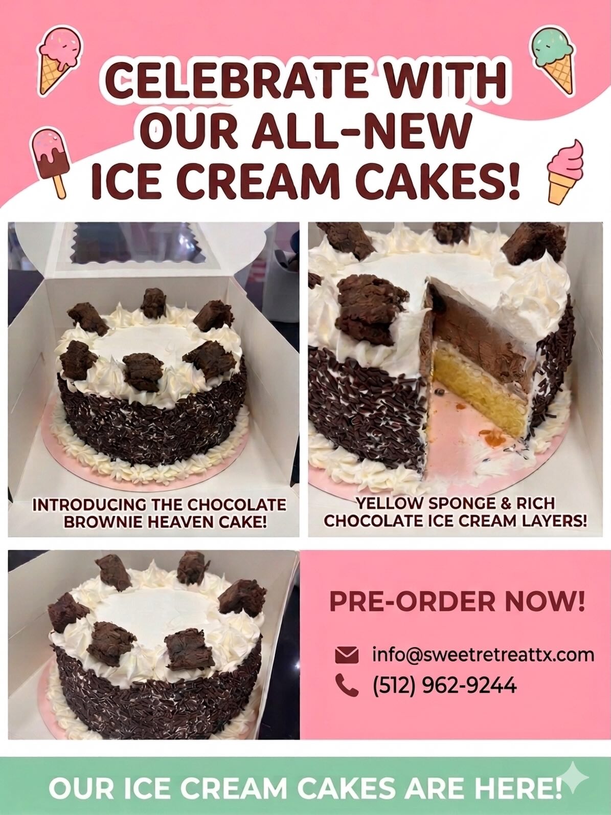 They’re finally here! Custom order ice cream cakes 🍰 Email or call the shop to order yours! #icecreamcakes #icecreamshop #shoplocal