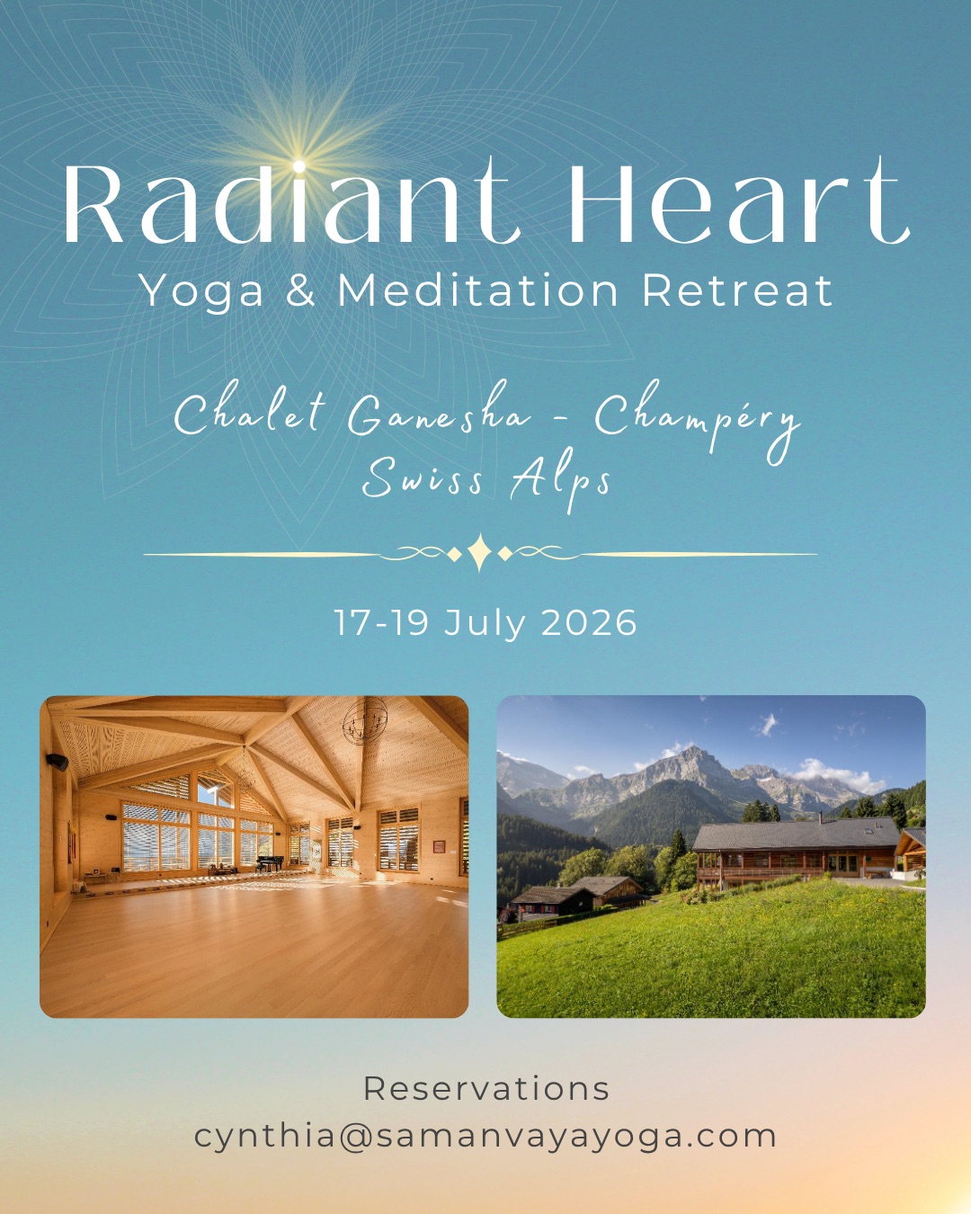 Radiant Heart Retreat ✨🤍✨ in the fullness of summer 🌸🌼🍀
From July 17–19, we will gather in the Swiss Alps, @chaletganesha in Champéry, a beautiful place held by stunning nature, majedtic mountains, sublime silence, and exquisit simplicity ✨
Over three days and two nights, we move between practice and stillness… exploring tantric-based practices such as Hatha, Kundalini, and Yoga Nidra, complemented by deeply restorative and energetic approaches deriving from Taoist traditions as well as modern mindfulness techniques 🧘🏼♀️
We’ll move, breathe, dance, sing, and meditate as the days unfold through extended sessions, active meditations, sound, and moments of reflection… with space for journaling, creative writing, and simply being 🙏
Inmidst of summer’s full bloom, surrounded by fresh mountain air and expansive views, there is time to go for walks, to rest deeply, to sauna, and to share meaningful conversations around healthy, nourishing meals 🍒🍉🥑
A small, intimate group is waiting for you and I am very much looking forward to welcoming you there and spend some meaningful moments together 🧘🏼♀️✨🧘🏽♀️✨🧘♀️
Dm me ✨ link in bio ✨ you know where to find me ✨ just reach out and I’ll happily assist you with everything.
See you very soon 🙌
www.samanvayayoga.com/switzerland
#YogaRetreatSwitzerland #RadiantHeartRetreat #KundaliniSwitzerland #YogaRetreatSwissAlps #YogaMeditationRetreat