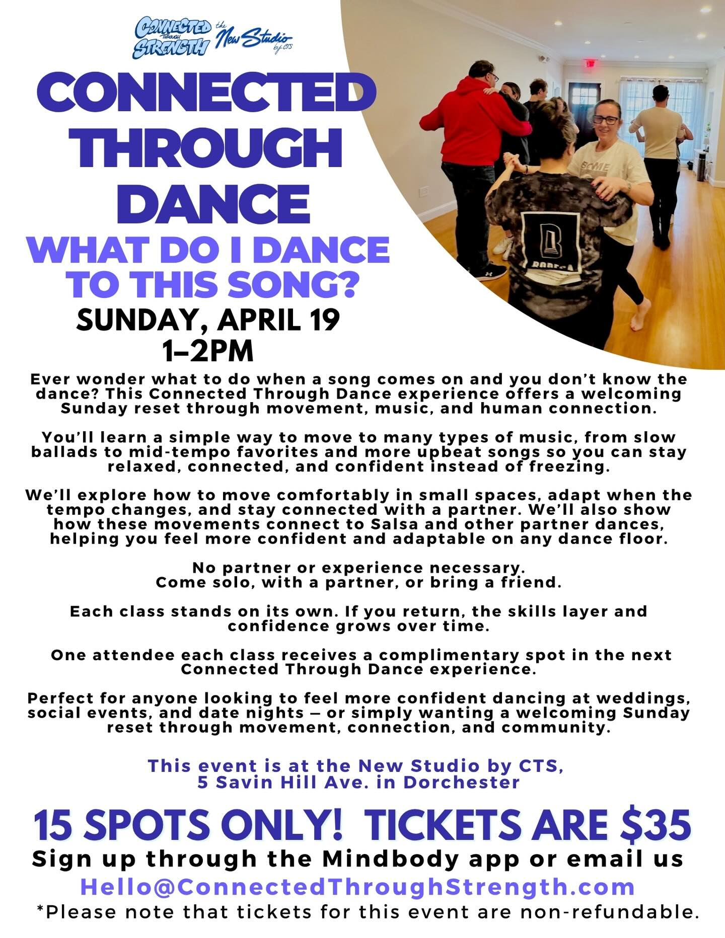 Ever wonder what to dance when a song comes on?
April’s Connected Through Dance explores how to move comfortably to slow, medium, and upbeat music so you can stay connected and keep dancing instead of guessing.
A welcoming Sunday reset through movement, music, and community 💛
No partner. No experience. Just connection.
🎁 One attendee wins a free spot next month
📍 5 Savin Hill Ave, Dorchester
🗓 Sunday April 19• 1-2PM
#connectedthroughstrength #danceboston #rekindledance #savinhill #bostondance