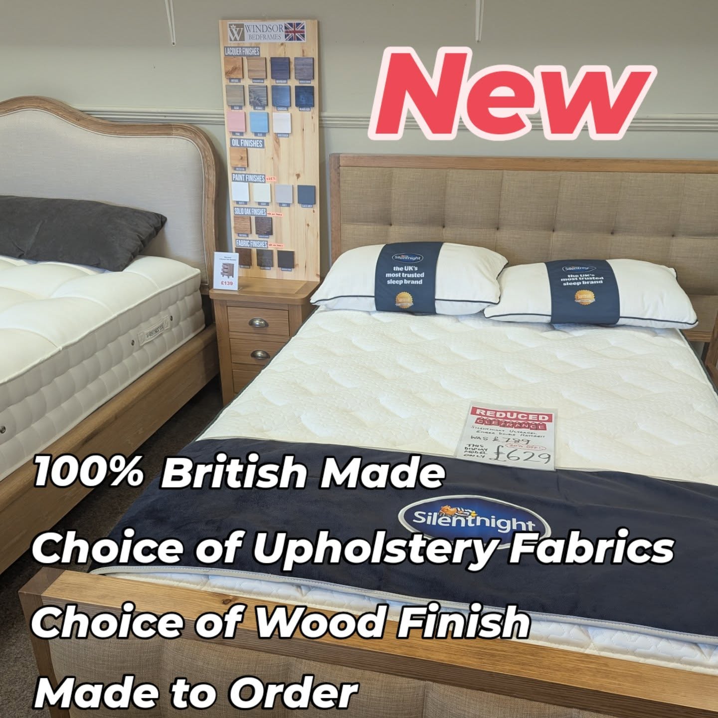 Beautiful chunky solid Bed Frame with upholstered Headboard. Extremely thick slats for durability. Top Quality. Call in to view. Double £799 also available in single, King and Super King .. Made to order to your colours 4-6 Weeks.
Wrea Lane Coach Park, off Dean Road, Scarborough, YO12 7PN