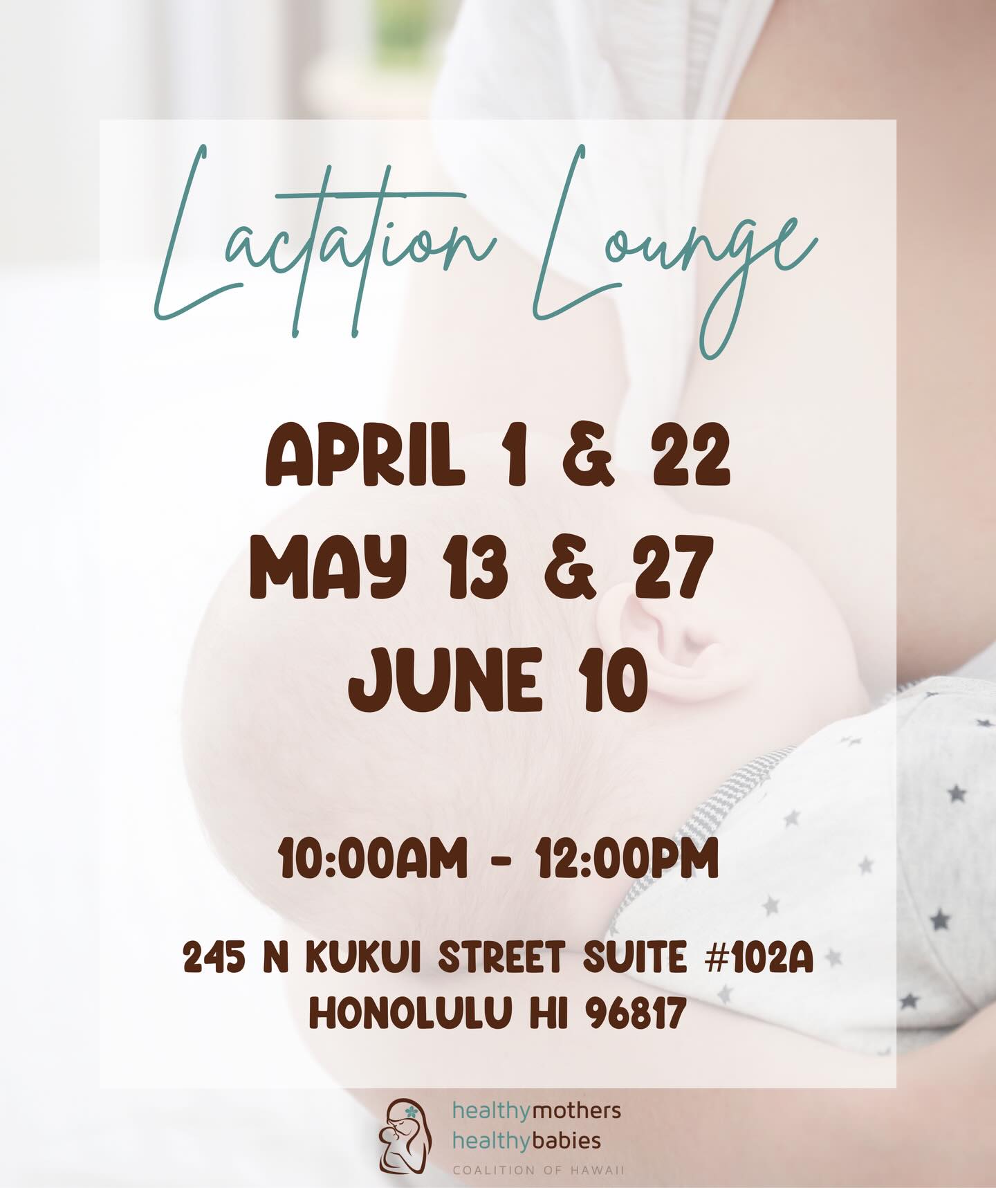 Aloha mamas 🤍
Join us at our Lactation Lounge for a safe, supportive space to connect, ask questions, and receive guidance on your breastfeeding journey 🍼✨
📅 April 1 & 22
📅 May 13 & 27
📅 June 10
⏰ 10:00AM – 12:00PM
📍 245 N Kukui Street, Suite #102A, Honolulu
Come as you are, bring your baby, and your questions. We can’t wait to see you! 🌿👶🏽
#hmhbhawaii #lactationlounge #lactationsupport #manamama