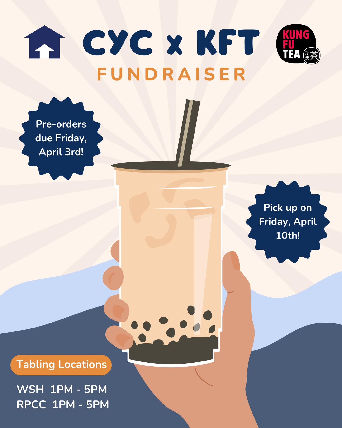 CYC is hosting a fundraiser with Kung Fu Tea! Pre-orders are due Friday, April 3rd and you will be able to pick up your orders on Friday, April 10th from either WSH or RPCC. The link to order is in our bio!