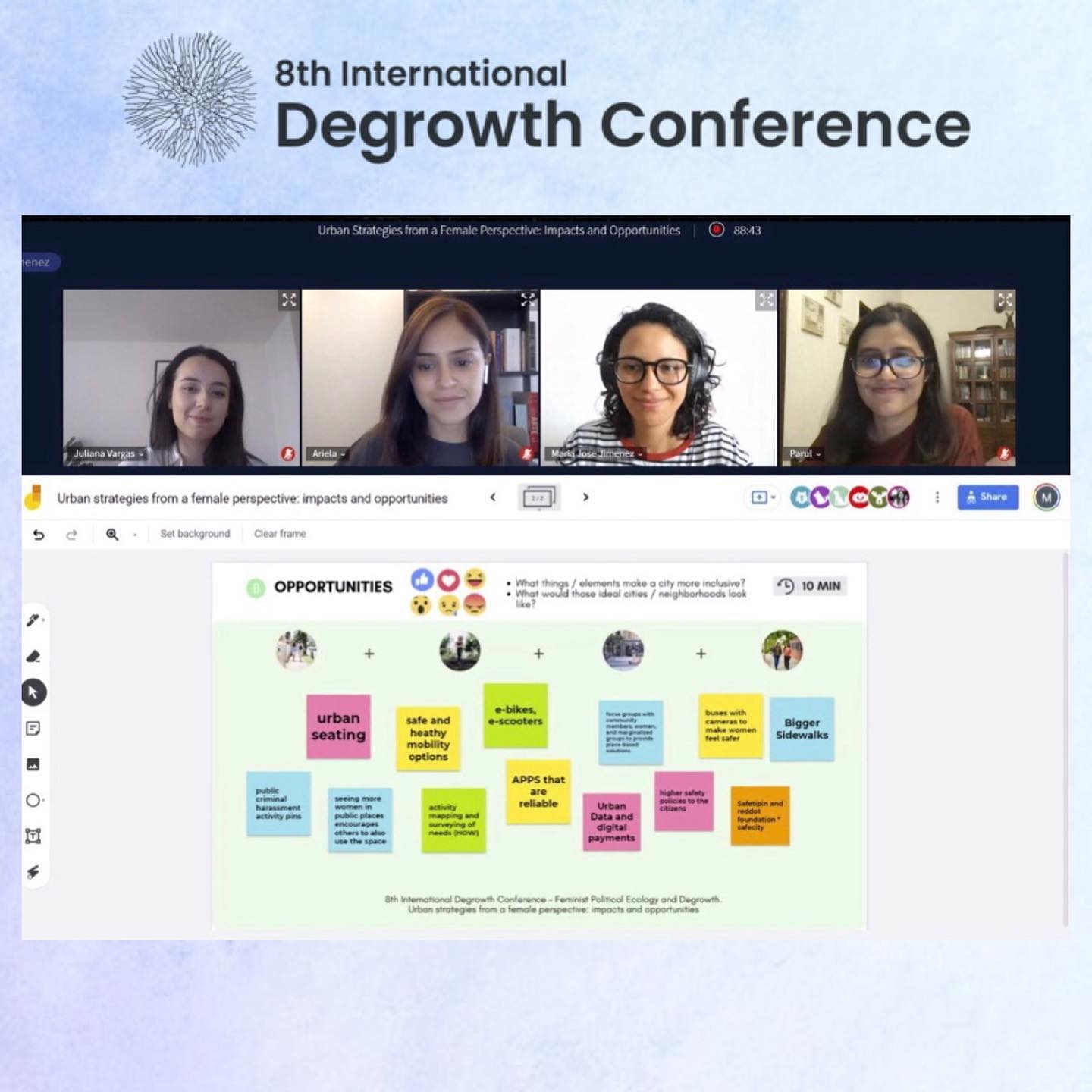And that’s a wrap! ✅ 🙌🏽
Thank you to all who attended our session at the 8th International Degrowth Conference @degrowth.info We hope you enjoyed it as much as we enjoyed co-hosting this session with @urbanalyticacr!
A special thank you to co-hosts Ariela Valverde and Maria Jose Jimenez (Urbanalytica) and Juliana Vargas (Urban Computational Designer, UK), and guest speaker Apoorv Kulkarni, Associate Director, Ola Mobility Institute @olaelectric @olacabs whose work is on image 3.
Swipe for a more photos from the event! 👉🏽