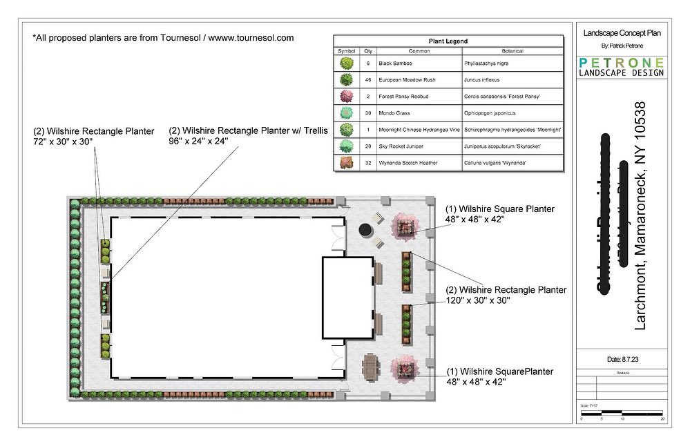 First rooftop design on the books 🙌🏽🙌🏽🙌🏽
I was asked to do a planting plan, including, planter selection, for the rooftop of this new build in a suburb at the northern border of NYC. I was careful to select extra hardy plants to deal with the intense wind exposure, temperature swings, and light reflection they will be experiencing on the exposed rooftop. Most of the plants are evergreen to provide year round privacy and I had to get creative and particular with the species/variety selections to ensure they would not grow too wide in the proposed built planters as well as my accessory planter selections, while also providing the necessary height needed to provide solid privacy. For example, the sky rocket junipers only get about 2’-3’ tall but can grow up to 20’ tall! Redbuds in planters at the front will provide good shade during the warmer summer months while also adding a unique splash of color with their dark purple leaves.
Furniture selection was not a part of the scope of work but I threw in a few conceptual selections like a fire pit, a dining table, benches, and chairs to show how the spaces can be used and function.
#landscapedesign #landscape #rooftopdesign #landscapearchitecture #gardendesign #rooftopgarden #rooftoplandscaping #rooftoplandscapedesign #newyorkcitygarden #outdoorliving #gardening #nature #newyorkcotygardening #plants #highline #landscapedesigner #remotelandscapedesign #backyard #exteriordesign #rooftopplants #landscapelovers #urbangarden #remotelandscapedesign #landscapearchitect #gardens #remotelandscapedesigner #gardeninspiration #flowers #outdoordesign