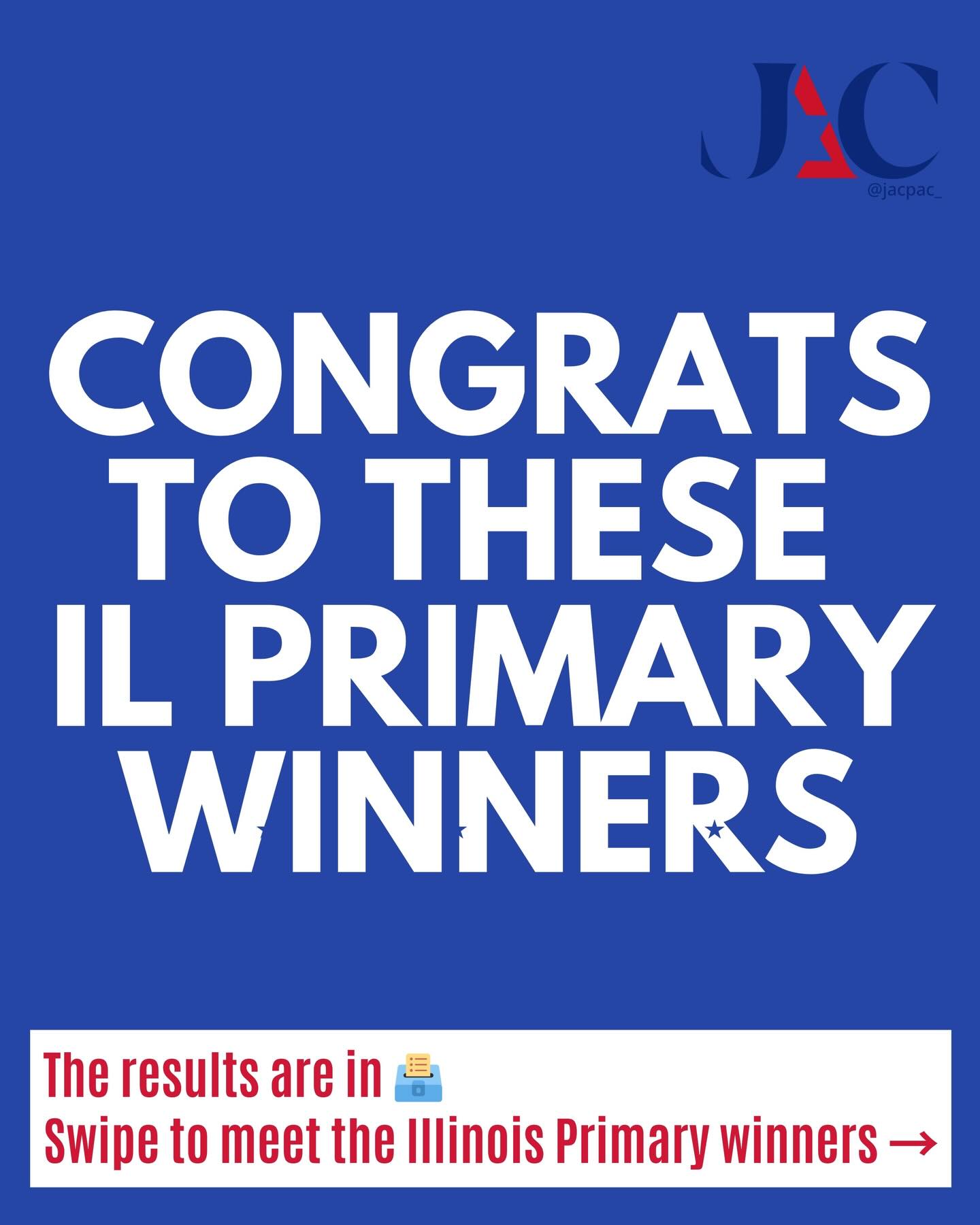 Celebrating strong results in Illinois! 🎉
Dems showed up in record numbers for this primary, making their voices heard loud and clear. Proud of our JACPAC community and friends who stepped up and delivered.
Onward to November, let’s keep this momentum going! 💪