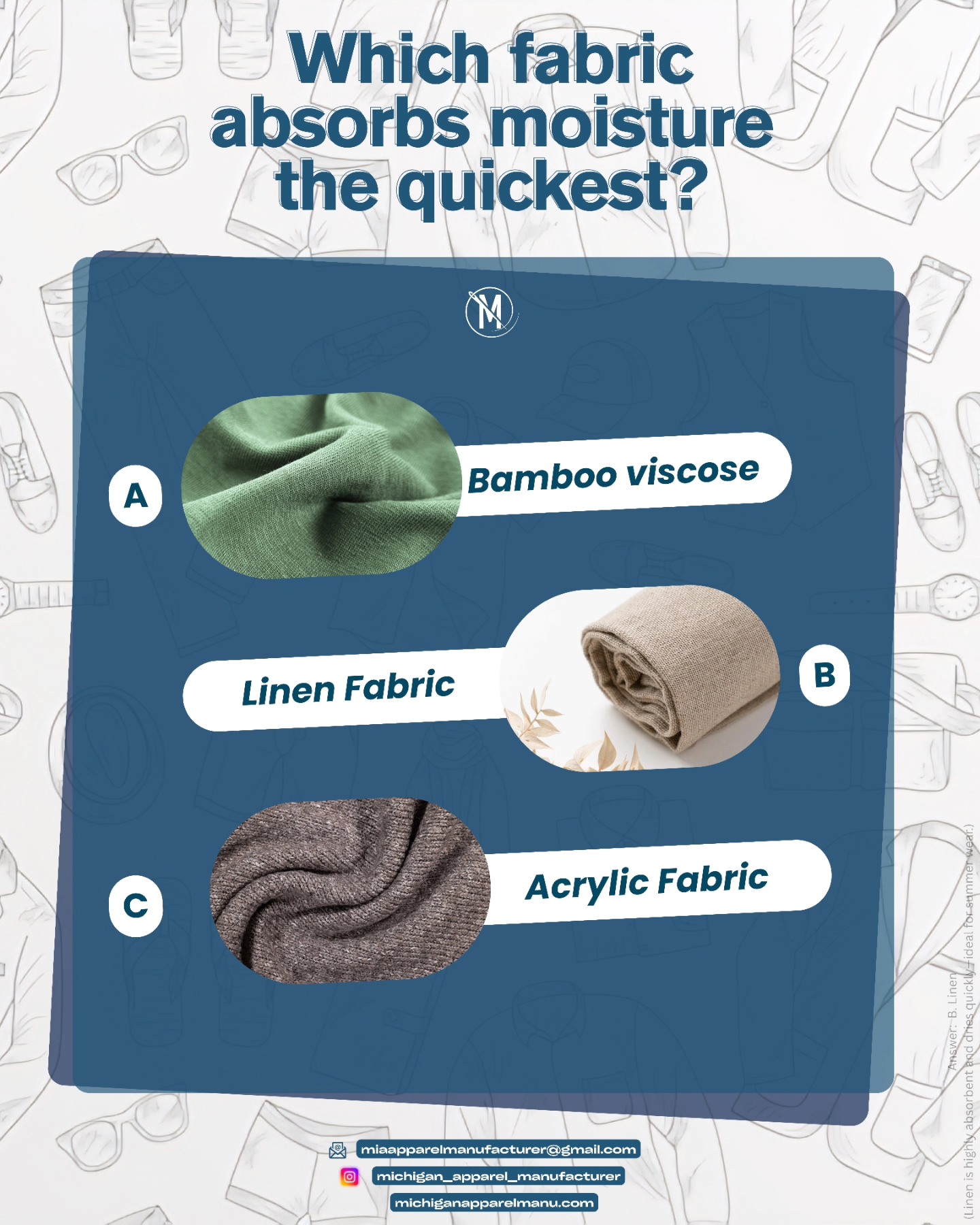 Which fabric absorbs moisture the quickest?
Swipe to see the answer!
#FashionlEducation #KnowYourClothes
#FashionKnowledge #textilescience #linen #bambooviscose