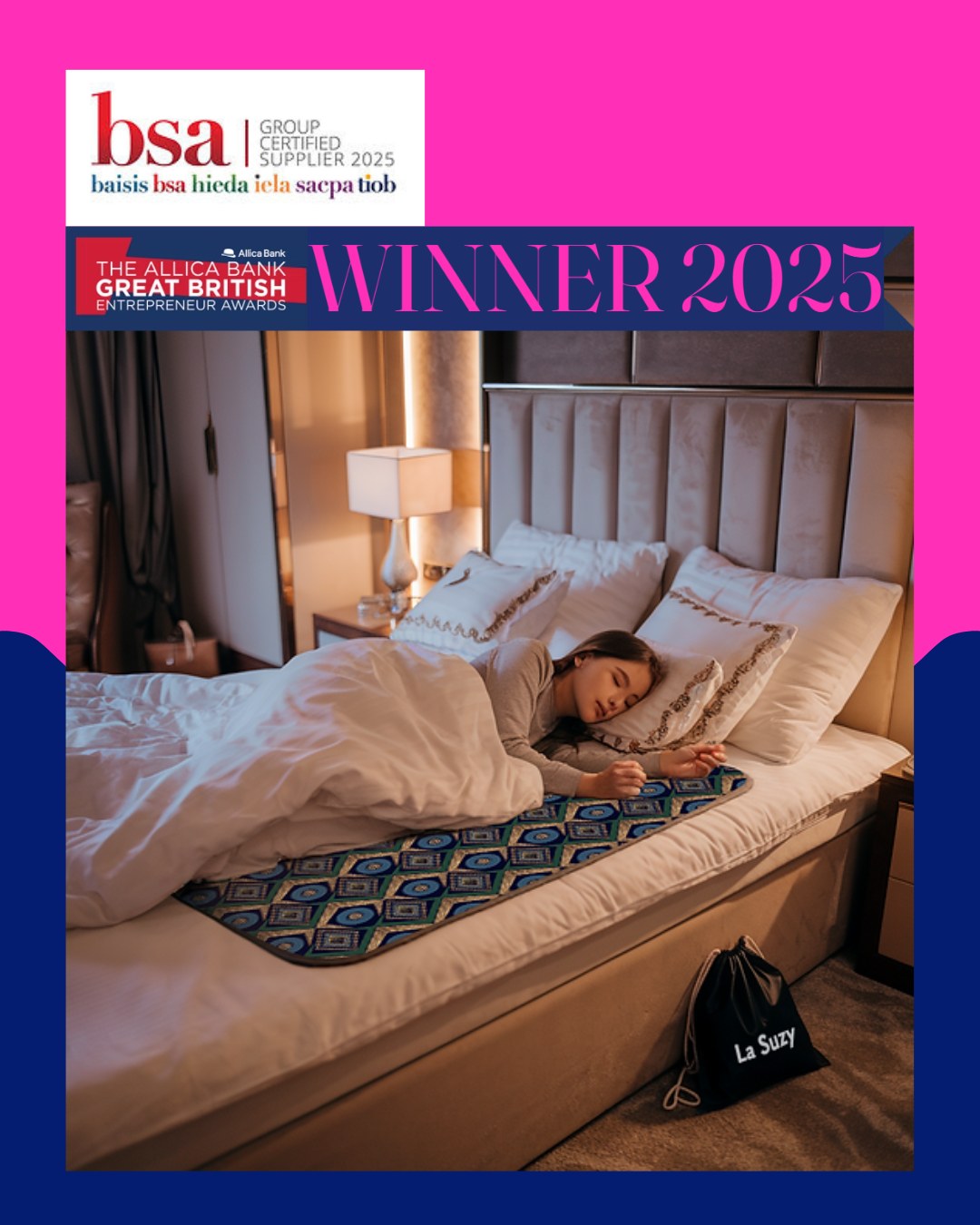 La Suzy's reusable period bed mat was awarded the winner of the Early Stage Standout category at the 2025 Great British Entrepreneur Awards!
⭐️ ⭐️ ⭐️
#LaSuzy #PeriodProud #SustainablePeriods #BetterPeriods #MenstrualHealth #PeriodTalk #SustainablePeriods #PeriodCare #ReusablePeriodMat #EcoFriendlyLiving #PeriodRevolution #PeriodPositivity #SelfCare #WomenEmpowerment #HealthAndWellness #FeminineCare #MenstrualHealth #PeriodTalk #EndPeriodPoverty #PeriodProblems #PeriodSupport #ThatTimeOfTheMonth #CycleSyncing #PeriodStruggles #PMSRelief #FlowWithConfidence
