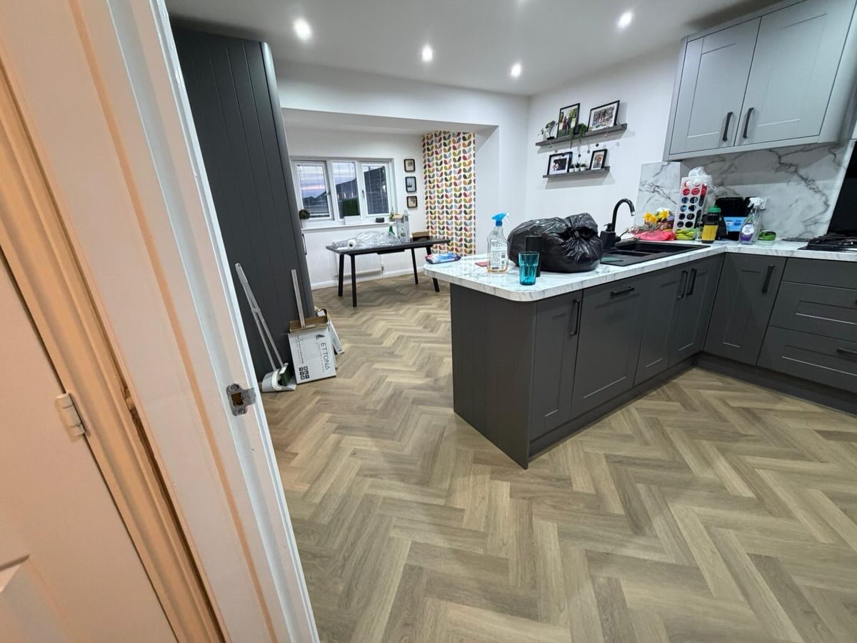 Another great transformation ⭐️
Dry-back LVT herringbone fitted in our brand new Ettona range – colour Parma.
A perfect mix of modern style and timeless pattern, bringing warmth and flow right through the space 🔥
Durable, low maintenance, and seriously good looking!