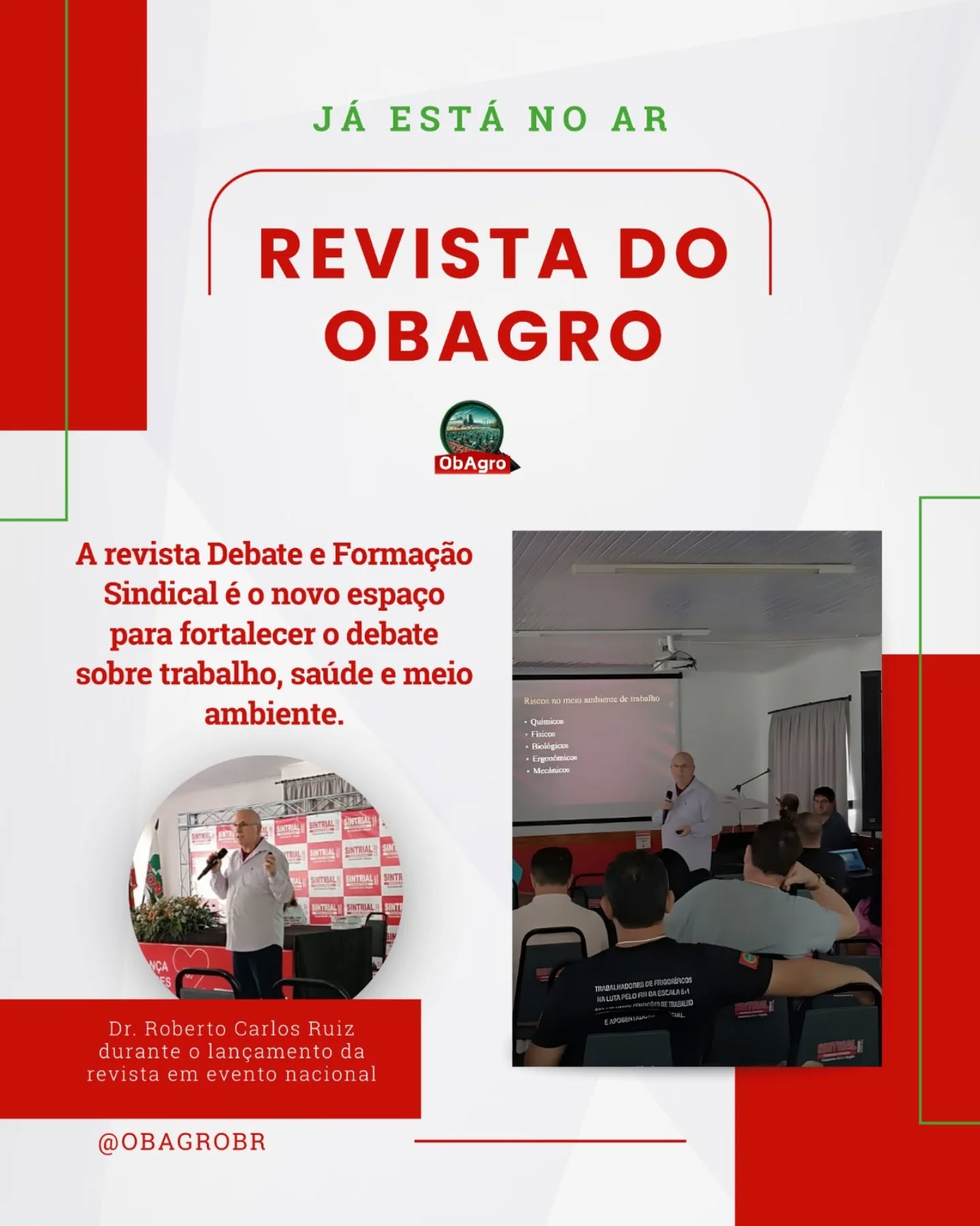 📚 O ObAgro lançou sua Revista Debate e Formação Sindical.
A publicação foi apresentada em um evento nacional com a participação de cerca de 200 dirigentes sindicais e nasce como um espaço voltado ao debate sobre trabalho, saúde e meio ambiente no agronegócio.
Mais do que uma revista técnica, a proposta é construir um espaço democrático, onde pesquisadores e dirigentes sindicais possam publicar, refletir e fortalecer o debate sobre as condições de trabalho no setor.
A iniciativa reforça o papel do ObAgro na produção e disseminação de conhecimento, aproximando ciência, prática sindical e realidade dos trabalhadores.
📲 Acesse a revista completa no site do ObAgro.
www.obagro.com.br
#Obagro #SaúdeDoTrabalhador #Frigoríficos #Sindicatos #TrabalhoESaúde VigilânciaEmSaúde SaúdeColetiva PesquisaCientífica DireitosTrabalhistas Agronegócio