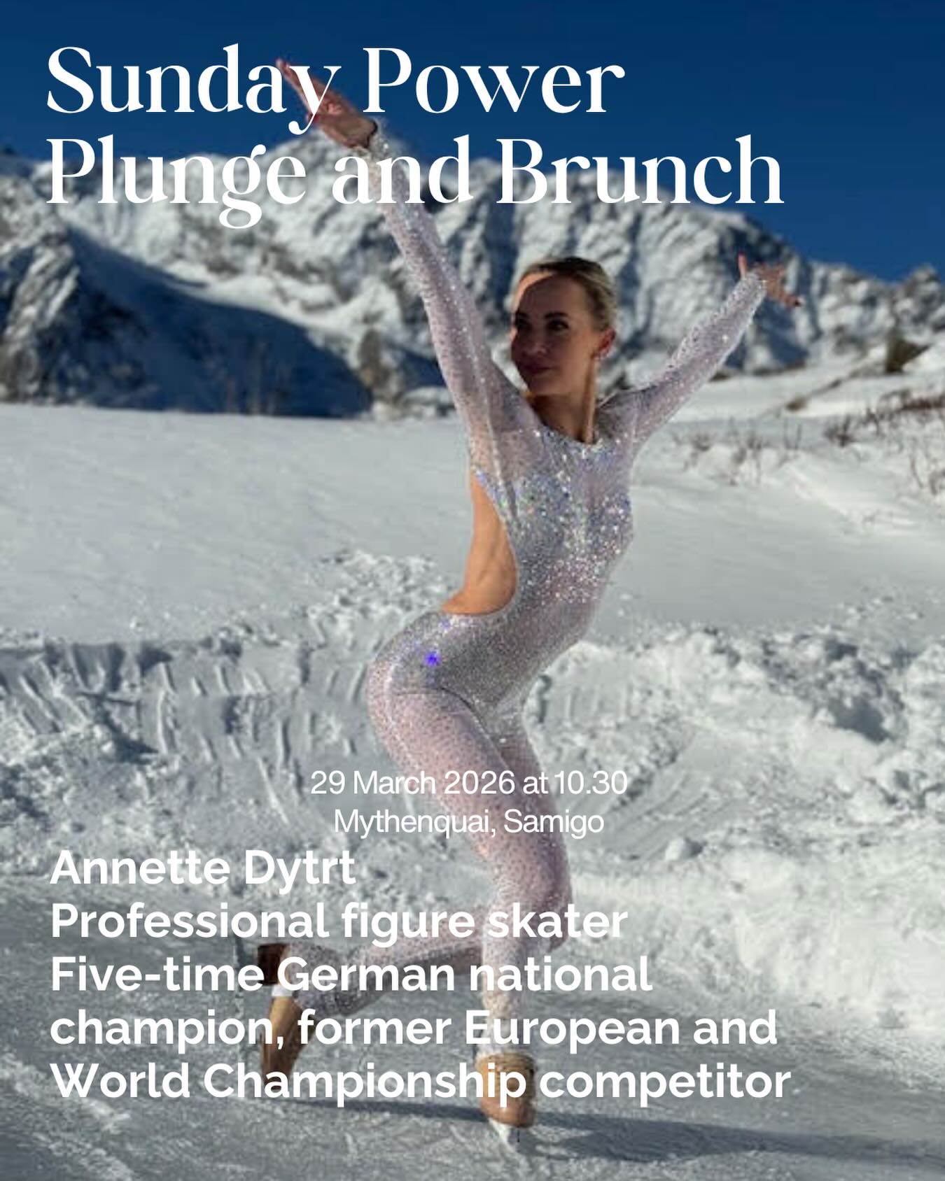 Jump and take the plunge! 🏊♀️🩵 join us on 29 March for a Sunday dip and brunch at Mythenquai and Samigo.
We begin with a guided cold plunge experience with Martina Lenk, @martina.lenk a certified thermal instructor who leads ice plunges in a calm, safe, and supportive way.
Afterwards we will have an inspiring talk on resilience with Annette Dytrt. @annettedytrt
Annette is a professional figure skater, five-time German national champion, and former European and World Championship competitor. Born in Germany and now based in Switzerland, she has dedicated her life to high-performance sport and continues to perform internationally in ice shows.
Alongside her career on the ice, Annette works as a coach, both on and off the ice, sharing her knowledge, discipline, and passion with others. Her journey is not only about athletic success, but also about resilience, reinvention, and the courage to keep evolving.
At 42, she stands for the belief that it is never too late to follow your dreams. Through her story, she inspires women to trust themselves, step into their power, and create a life on their own terms , regardless of age or expectations.
To round off the morning, guests will enjoy an exclusive tasting of Moon & June, @moon_june_ch a new non-alcoholic drink created for mindful social moments, perfect for those who enjoy the ritual of a drink while staying alcohol-free.
Whether you are curious about cold exposure, passionate about wellbeing, or simply looking to meet inspiring women in Zurich, this morning promises a refreshing mix of challenge, connection, and celebration.