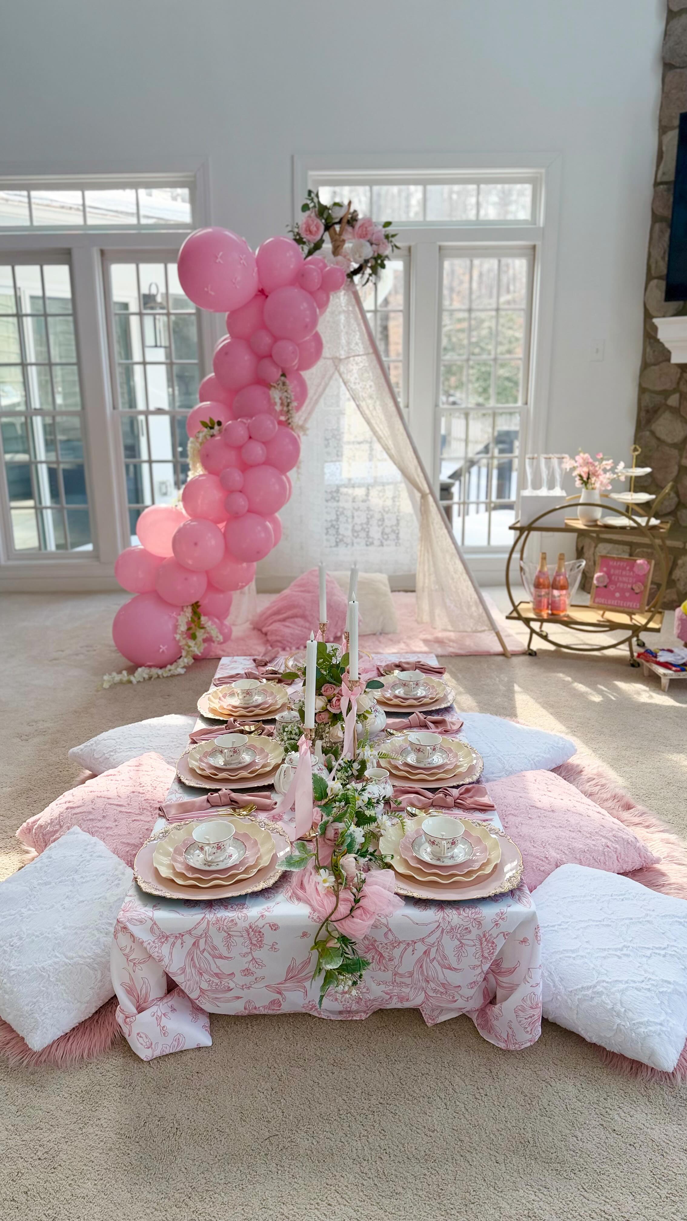 Celebrating Kennedy’s 12th Birthday 💕✨
We had the sweetest time bringing this beautiful setup to life for Kennedy’s special day. This soft pink tea party was all about elegance and comfort, featuring our low picnic table, cozy floor seating, delicate place settings, and a stunning balloon garland paired with a dreamy teepee backdrop.
Every detail in this setup was designed to create a picture-perfect moment, and we love how it all came together so beautifully.
Happy 12th Birthday, Kennedy 💖 Thank you for trusting us to be part of your celebration. Moments like these are why we love what we do ✨