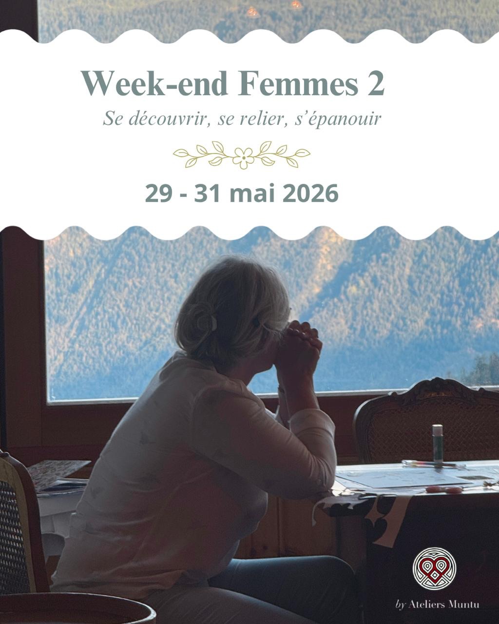 Chose promise, chose due: la deuxième édition du week-end Femmes des Ateliers Muntu, basé sur la relation, à soi et aux autres, est enfin là. L’occasion uniques pour les plus de 70 femmes qui ont déjà participé à l’un de nos week-end de se retrouver pour prolonger l’expérience Muntu.
Rejoignez-nous pour un week-end de sororité, avec les mêmes ingrédients qui ont fait de votre première expérience une bulle de douceur et un nouveau départ pour une vie toujours plus authentique 🦋
Vous avez raté l’occasion de participer à notre premier week-end? Il reste quelques places pour la prochaine édition, du 24 au 26 avril.
Rendez-vous sur www.muntu.ch