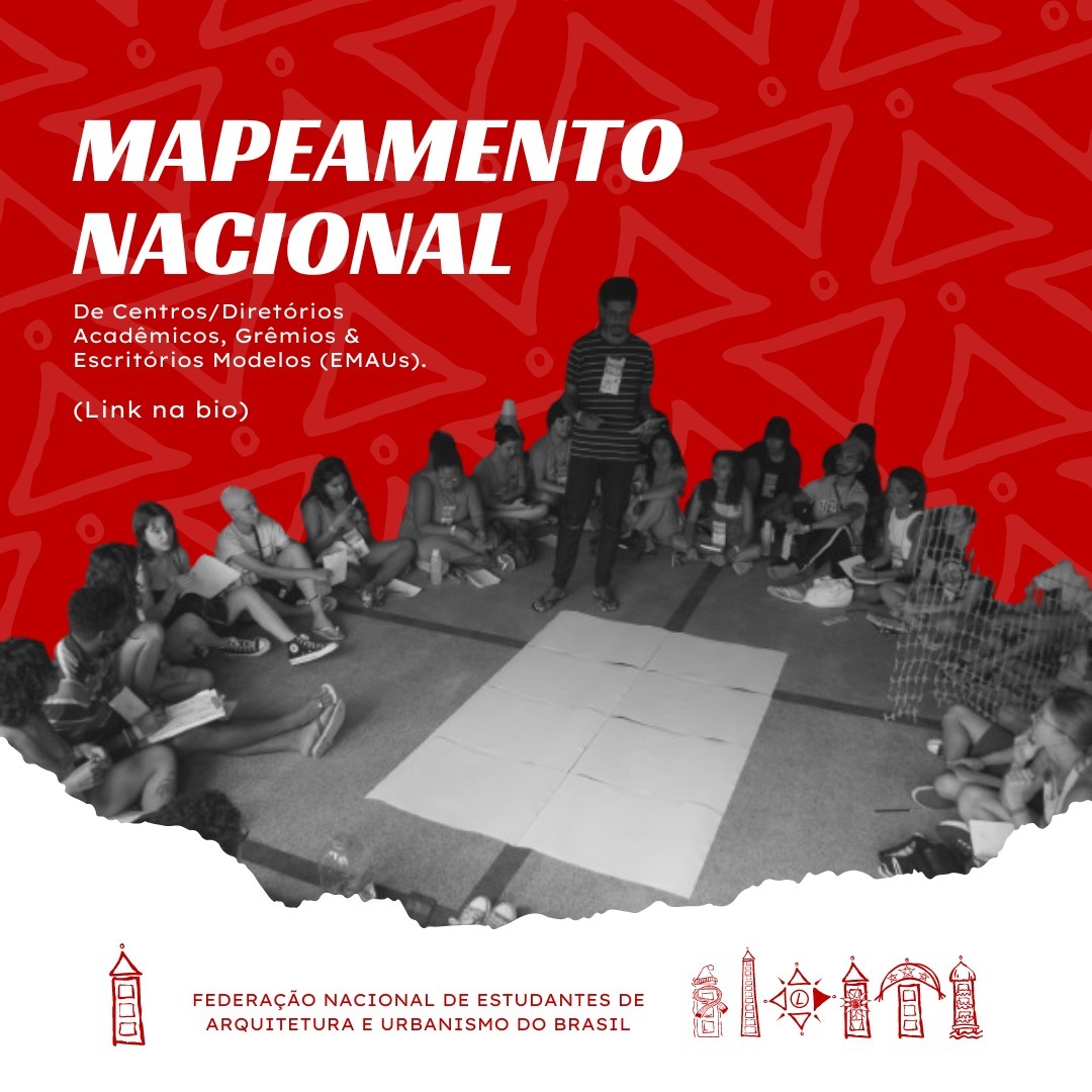 A gestão 2023/2024 da Federação Nacional de Estudantes de Arquitetura e Urbanismo - FeNEA vêm, com imensa satisfação, divulgar o mapeamento nacional integrado de Centros/Diretórios acadêmicos, grêmios estudantis e Escritórios Modelo (EMAUs) dos cursos de Arquitetura e Urbanismo do Brasil.
Esse mapeamento é o resultado de um esforço contínuo em integrar as informações das entidades de base.
Até o ano de 2020, os levantamentos eram realizados pelas regionais, cada um com métodos e informações próprias.
Com o avanço da pandemia da covid-19, que impactou diretamente as ações de iniciativa estudantil e a própria Federação, a Diretoria de Ensino, Pesquisa e Extensão (DiEPE) da gestão 2021/2022 propôs a integração dos levantamentos, para que as regionais conseguissem trabalhar em rede, se ajudando e entendendo o contexto de cada uma.
Depois de um tempo em stand by, conseguimos finalmente torná-lo público com a esperança de que consigamos trabalhar cada vez mais em rede.
Como todo mapeamento de carácter contínuo, O NOSSO NÃO É ESTANQUE, ao longo desses anos atualizando os dados, vimos muitos CAs/DAs/Grêmios/EMAUs mudarem de nome, desativarem e reativarem as suas atividades. Sendo assim, se as informações de sua universidade estiveram desatualizadas, ENTRE EM CONTATO CONOSCO PELO DIRECT, SUA PARTICIPAÇÃO NO FEEDBACK É ESSENCIAL !!
Grande abraço e um xêro,
Equipe FENEA
#arquitetura
#urbanismo
#paisagismo
#arquiteturadapaisagem