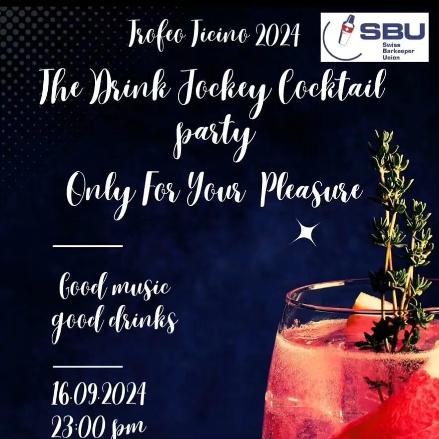 Monday, 16.09.2024
Seven Lounge, Seventy Seven Club,
Via Contrada Fontanelle 3 6612 Ascona
@SBU Swiss Barkeeper Union
Programme:
15:00 Briefing & Creation Phase
16:00 „The Drink Jockey “ Cocktail Competition with
Flair Show
19:00 Ranking proclamation
20:00 DINNER
www.barkeeper-union.ch
TROFEO TICINO 2024 @SBU Swiss Barkeeper Union
The Drink Jockey Cocktail
SBU Spontaneous Cocktail Competition
Monday, 16.09.2024, 15h Briefing, 16h Cocktail Competition (Open for public)
Seven Lounge 6612 Ascona
RULES:
The competition is open for all members of SBU and for all interested persons, who are working in the gastronomy in Svizzera Italiana.
The cocktails will be created the day of the competition (spontaneous cocktail competition).
The cocktail should represent the topic of « Drink Jockey ».
The competitors have the possibility to use their own DJ or their own music on a USB music stick.
which the competitor brings himself.
The cocktails will be prepared in 4 glasses.
Competitors bring their own glasses, working material and own decoration elements.
The competitors will be jugded by a tasting jury, a technical jury The competitor will judge the cocktail presentation, and the music to go with it.
The public will be involved with Jetons to vote for their favourite performer,
a special jury for the speech and presentation.
The winner will be delegated by SBU to the International Golden Cup in Taiwan 2024
(condition: membership SBU)
The decision of the jury is incontestable.
All rights of the recipes stay at SBU Swiss Barkeeper Union.
Summer 2024
www.barkeeper-union.ch