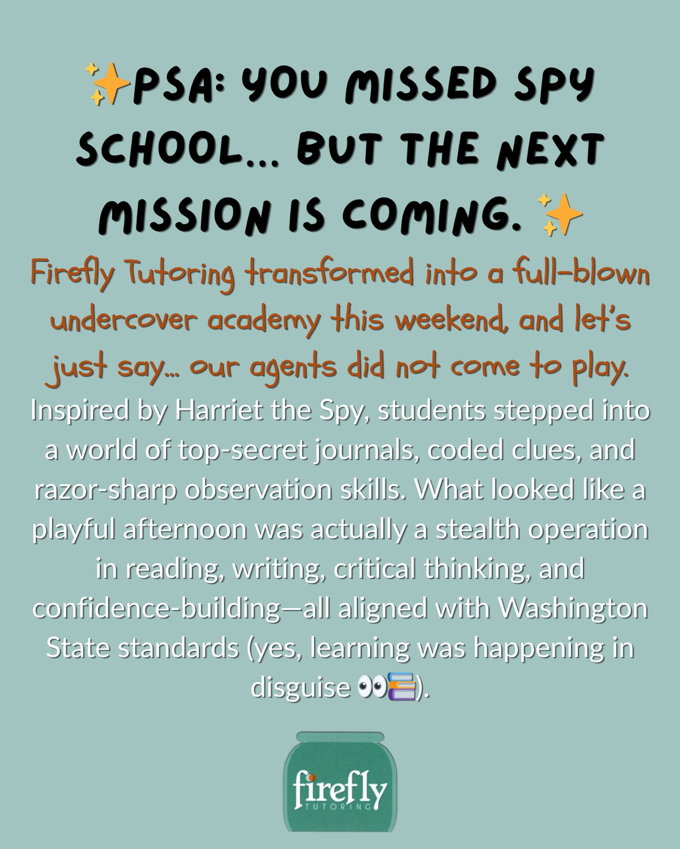 🌷✨ HAPPY SPRING FROM FIREFLY ✨🌷
New season. Fresh curiosity. Next mission loading…
If you didn’t join us this time, consider this your official invitation:
Don’t miss the next experience.
Because at Firefly, learning doesn’t feel like school…
It feels like an adventure your child can’t stop talking about. 🐞💫
📍 Firefly Tutoring
3644 Wallingford Ave N, Seattle
Stay tuned. The next mission will fill fast.