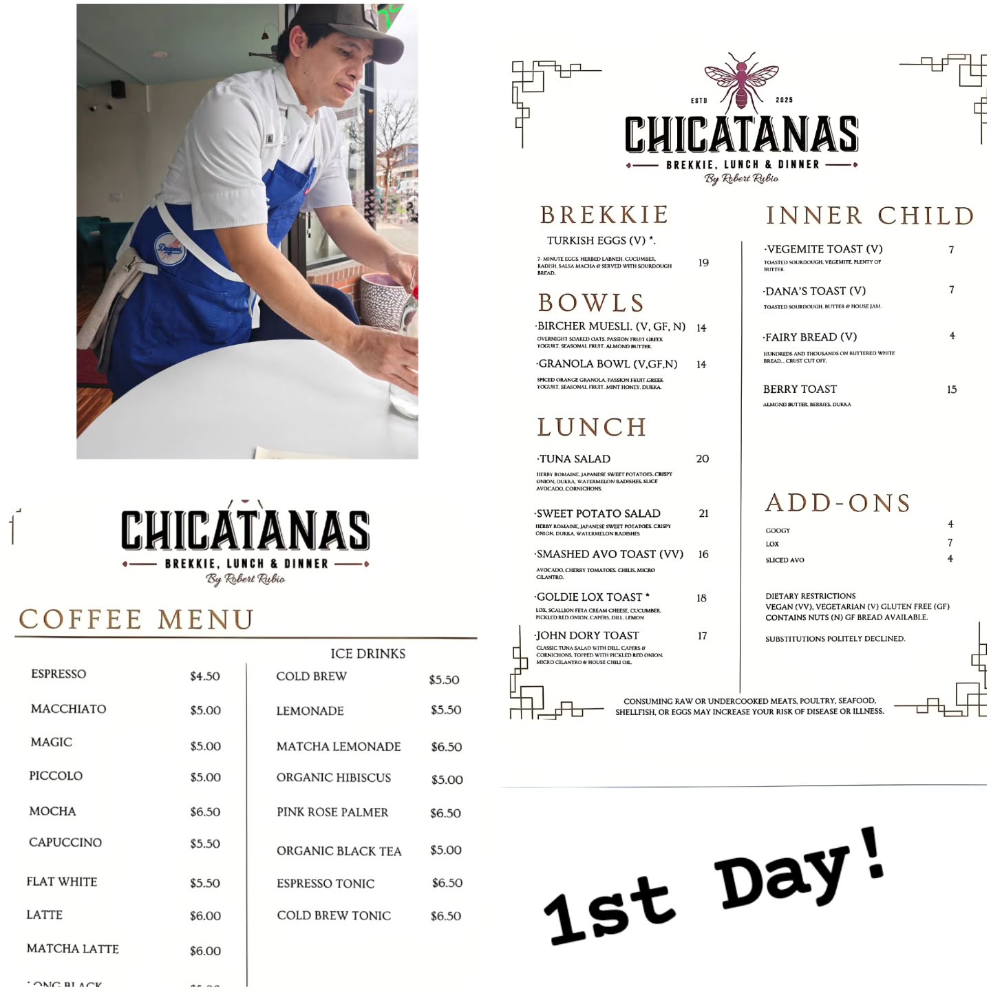 Sixty second walk from home. Downtown Hillsboro has a new locally owned morning spot with a wholly unique (around here) menu. Limited menu while waiting on final exhaust to kick up KILLER dinners! But for now the "light" menu is AWESOME 💯 Starting with Australian style cappuccino and Turkish Eggs for brunch
#downtownhillsborooregon
@chicatanas_or