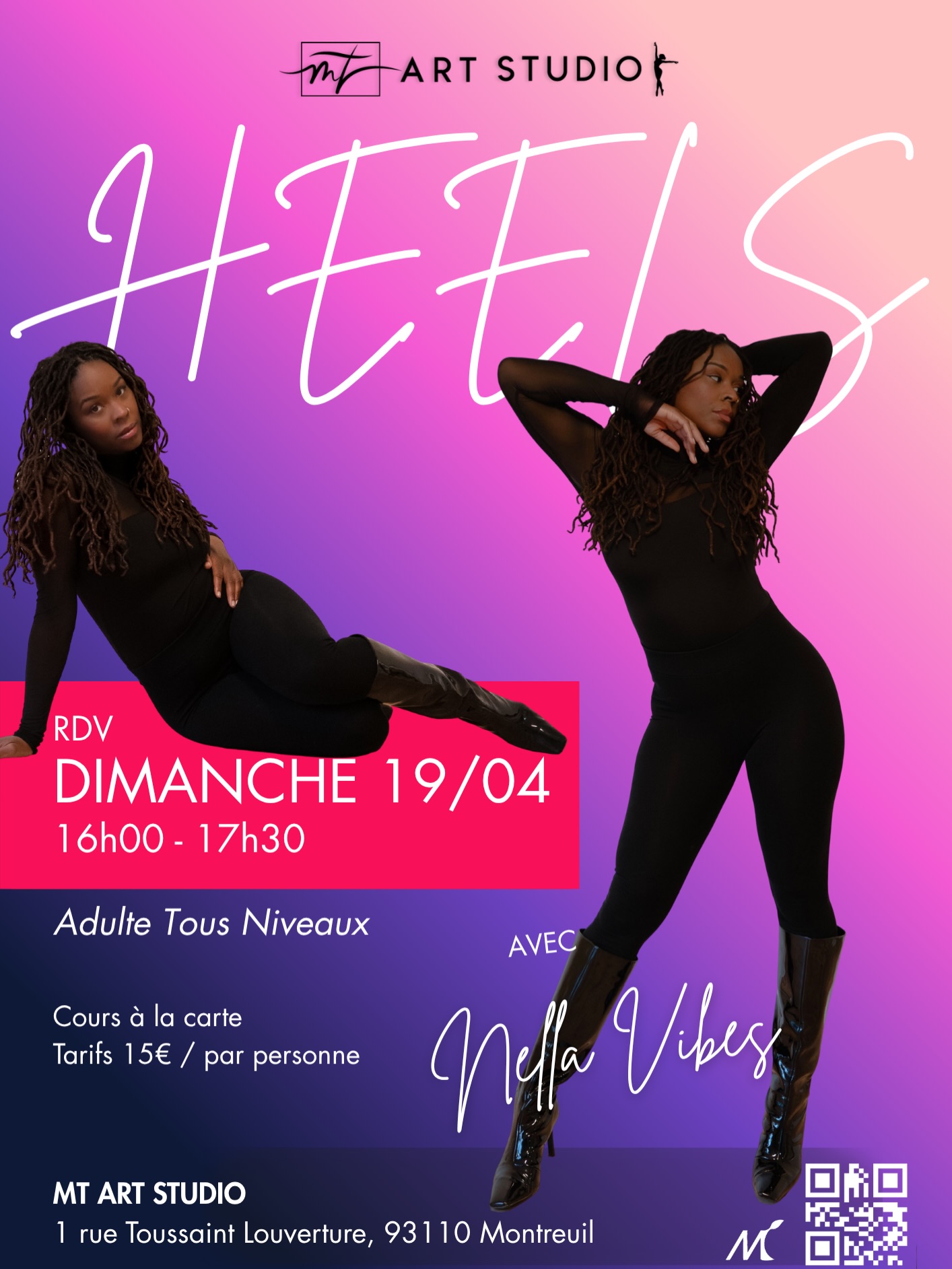 Les workshops de printemps arrivent au MT Art Studio 🌸🔥
On vous a préparé un week-end + lundi de workshops de printemps avec 4 univers différents et 4 professeurs incroyables !
Modern, Hip-Hop Commercial, Heels et Afro Hybrid… il y en aura pour tous les styles, toutes les énergies et tous les danseurs ✨
Planning des workshops :
▪️ Samedi 18/04 – Hip-Hop Commercial avec
@_la_ems
▪️ Dimanche 19/04 – Modern avec
@tidgychateau
▪️ Dimanche 19/04 – Heels avec
@nellavibes
▪️ Lundi 20/04 – Afro Hybrid avec
@sarah_whocan
Tous les cours sont accessibles à différents niveaux et ouverts ados/adultes (selon le cours).
Cours à la carte : 15€
📍 MT Art Studio – Montreuil
💻 Réservation directement sur le site internet.
🔗 lien en bio
Venez danser avec nous ce printemps 🌸🔥
#mtartstudio #workshopdanse #stagededanse #printemps montreuil