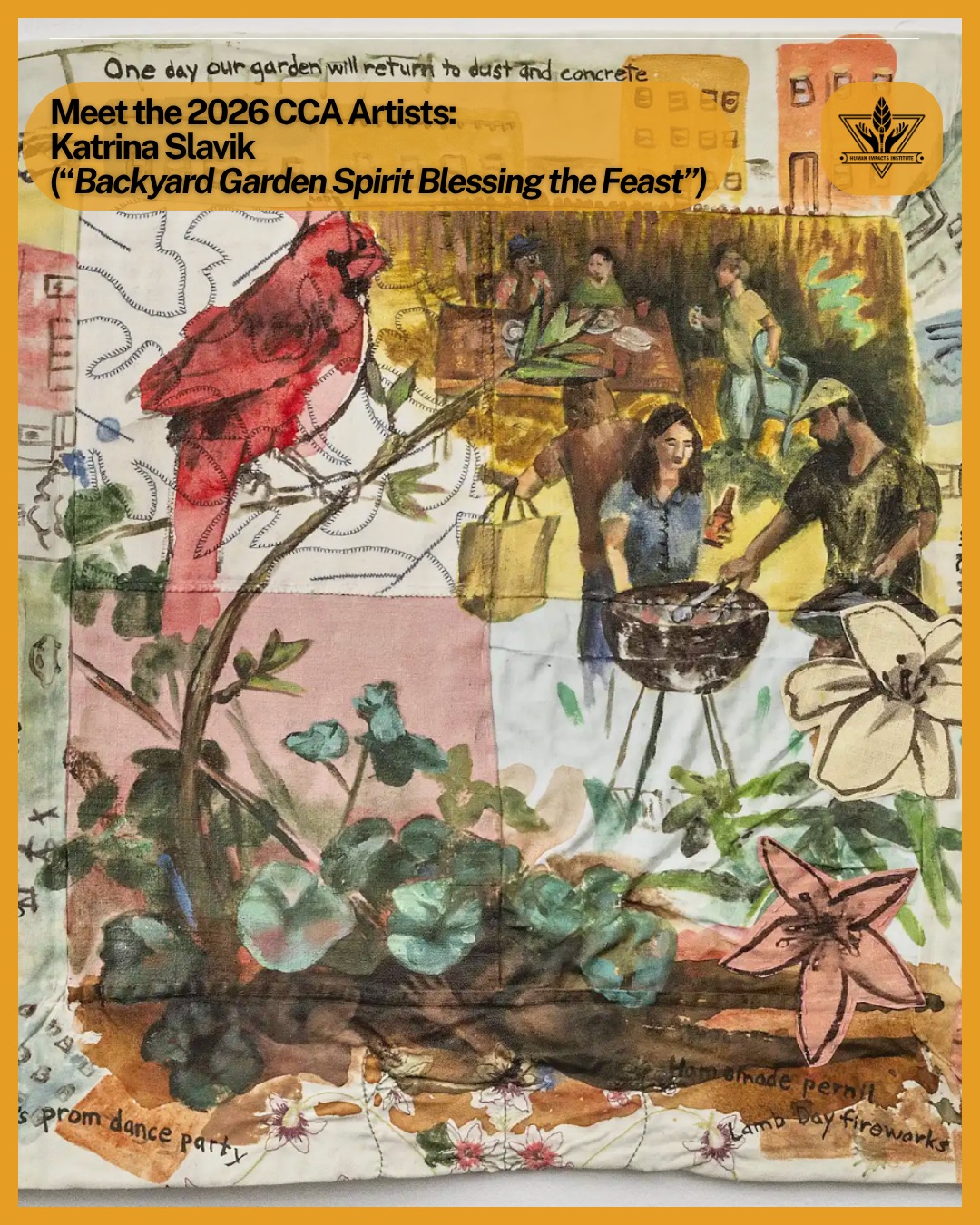 📣 Next up on our 2026 CCA Artist spotlight: Katrina Slavik! Katrina creates mixed media works to depict everyday life in NYC, where community and nature intersect.
🎨 Katrina Slavik - “Backyard Garden Spirit Blessing the Feast" (Paint on repurposed fabric; mixed media collage on paper)
"My work depicts simple, beautiful interactions that NYC residents have with nature and their local community. Painting, collage, and sewing techniques are used to show people coming together, planting gardens, and living alongside urban flora and fauna. The work combines cityscapes and nature. It celebrates public parks, backyard gardens, and sustainable food sources grown in a neighborhood with a culture of generosity and sharing." @katrina_slavik
We are excited to showcase her work at this years Creative Climate Awards exhibition happening at TECO - 1 East 42nd St, New York, NY starting on April 16th-May 14th. Join us for the celebration!
🌳 Head to the link in our bio for the full list of events!
#CreativeClimateAwards #CollectivePower #ClimateArt #UnityForClimate #ClimateAction
