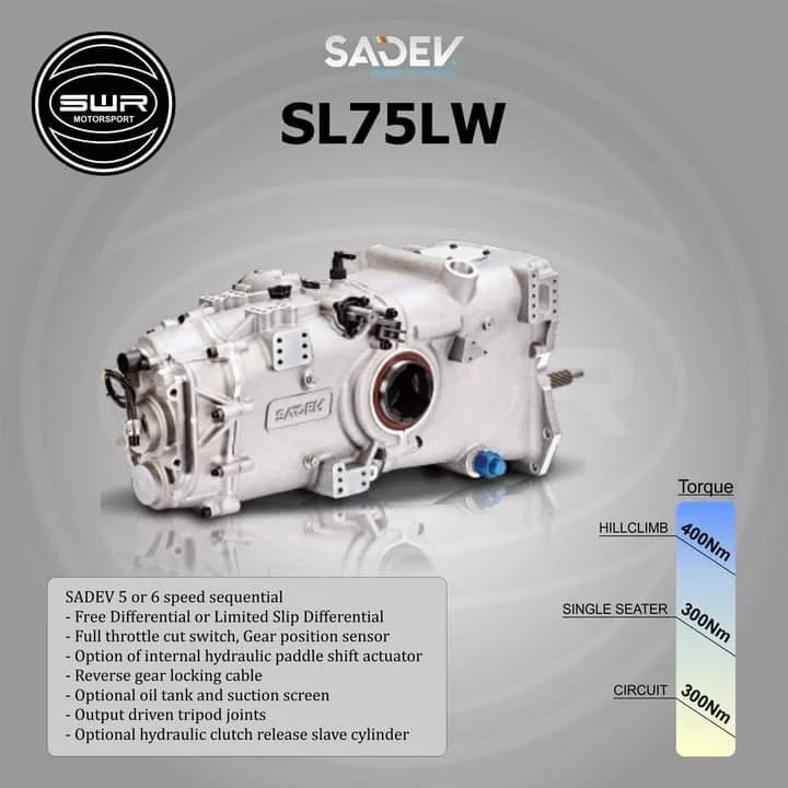 βπ SADEV 2WD TRANSAXLE TRANSMISSIONS πβ
Available on order through SWR Motorsport, these 2WD transaxle gearboxes are specifically developed down to the detail for reliability, strength and high-performance!
The SL75LW & SL82LW are developed to suit single seater projects of various different specifications with many options for additional extras, including a limited slip diff and an oil tank.
Please feel free to contact us for any information, pricing or advice!
#swrmotorsport #Sadev #transmission #sequentialgearbox #gearbox #motorsport #racing #motorsports #competition #Circuit #Hillclimb #SADEV #Gearbox #Transmissions #sequential #Transmission #sadev #circuit #circuitracing #PaddleShift