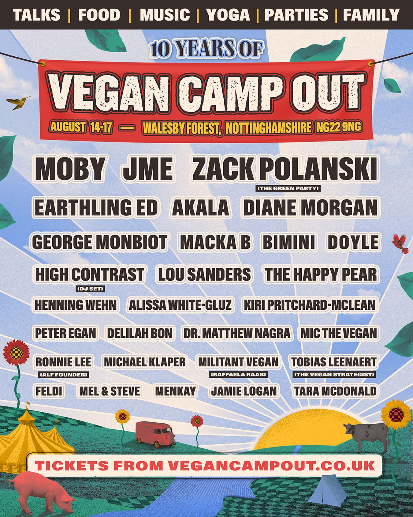 The VCO 2026 line-up now Moby’s been added to speak! 🎉😍
⛺️ Vegan Camp Out is the world’s most talked about vegan event 🌏 4 days / nights of camping, talks, live music, ~38 DJ sets, afterparties, yoga/meditation, family entertainment and the largest selection of plant-based food in UK history! 🇬🇧🍔
🎫 Get your tickets at ticketpulse.co.uk/vco26 (or the link in our bio). Over 50% sold so far 💨