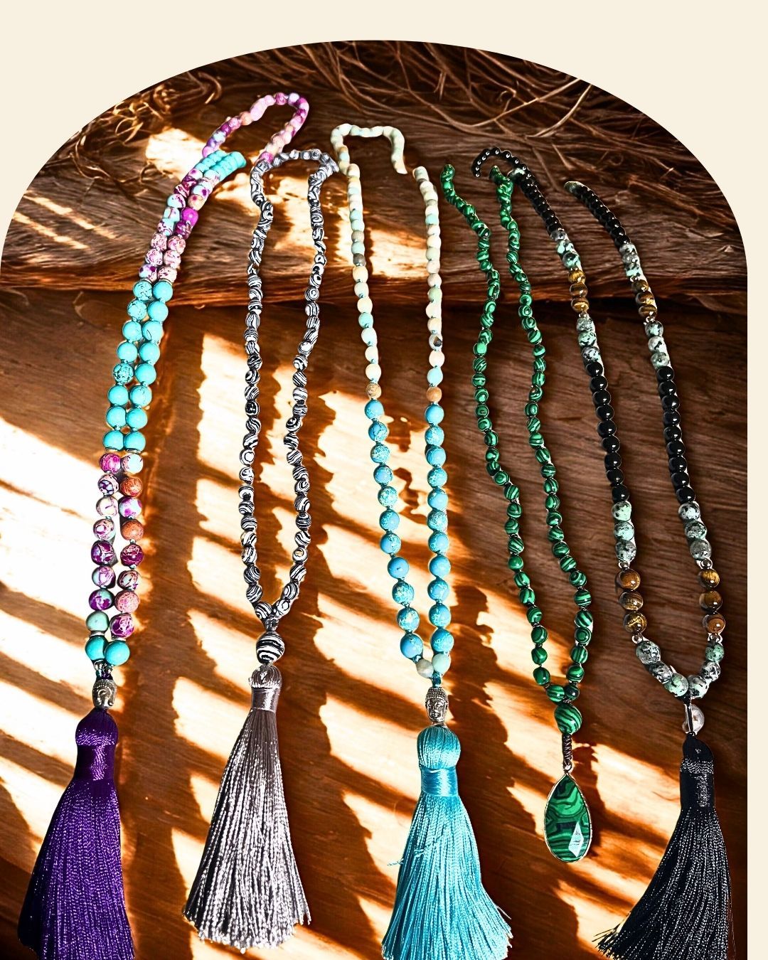 Meditation beads or jap mala's. Always 108 beads. If you've ever wondered why 108 reads, take a look at the blog on our website
